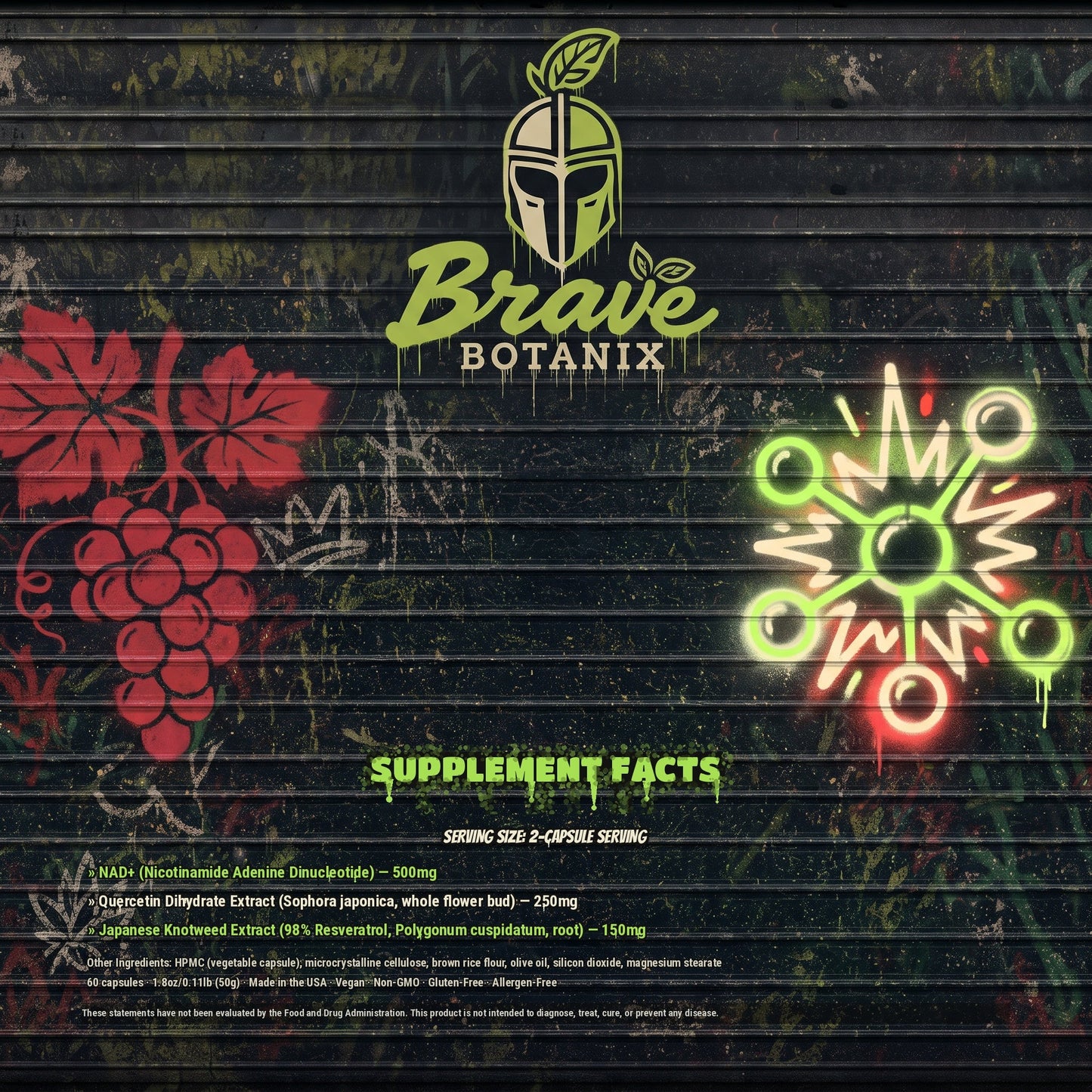 Brave Botanix CellVantage NAD+ Capsules Supplement Facts spray paint mural