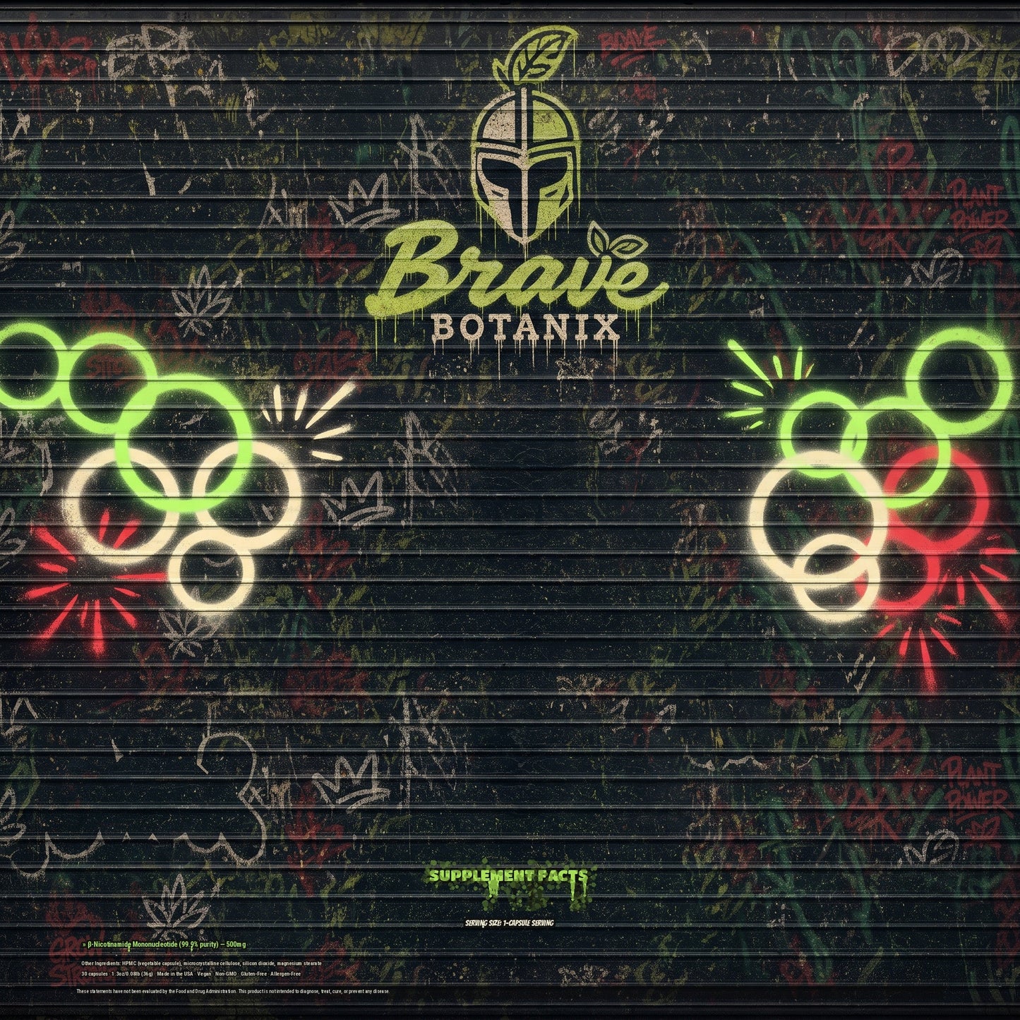 Brave Botanix CellVantage NMN Capsules Supplement Facts spray paint mural