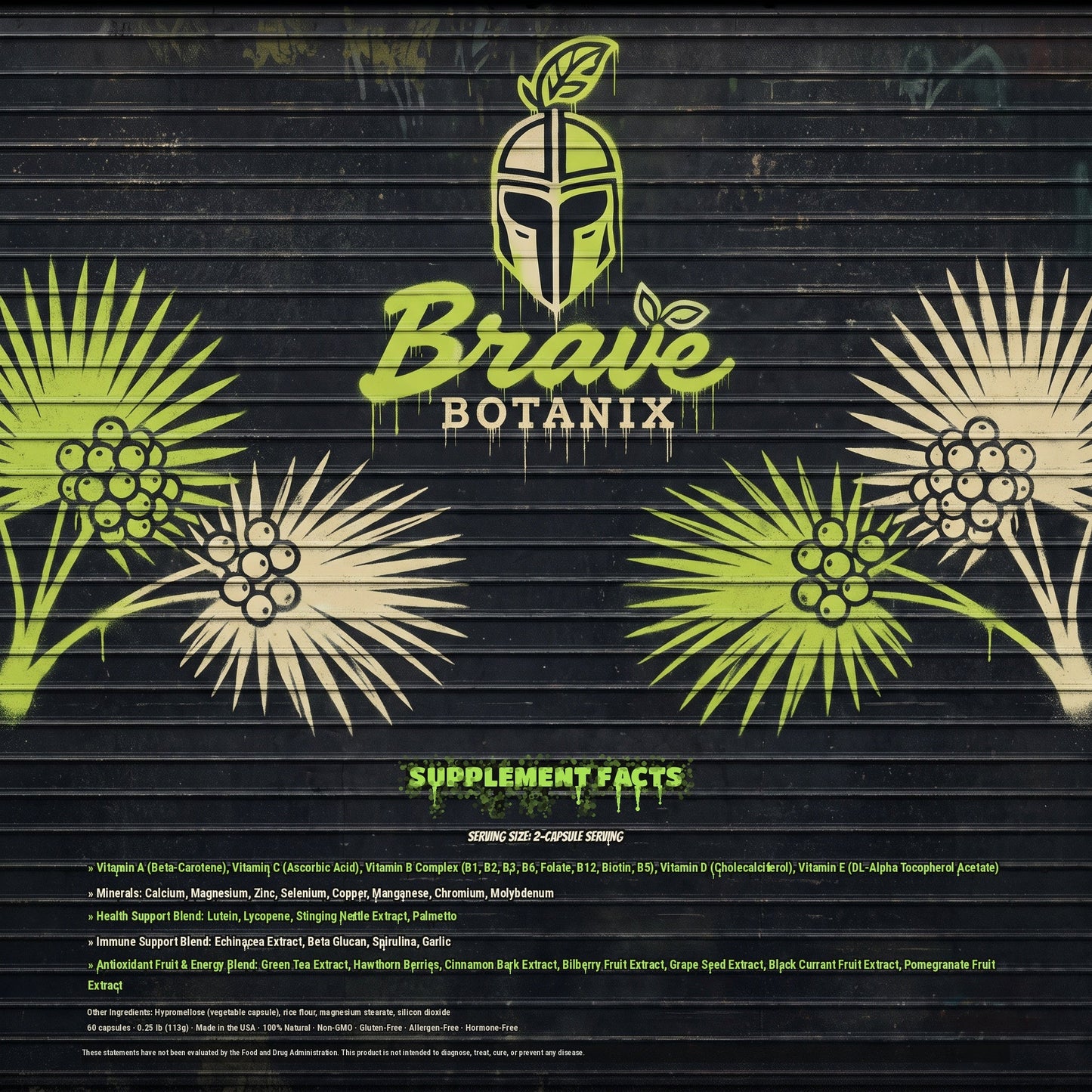 Brave Botanix Guardian's Blend Men's Vitality Supplement Facts spray paint mural