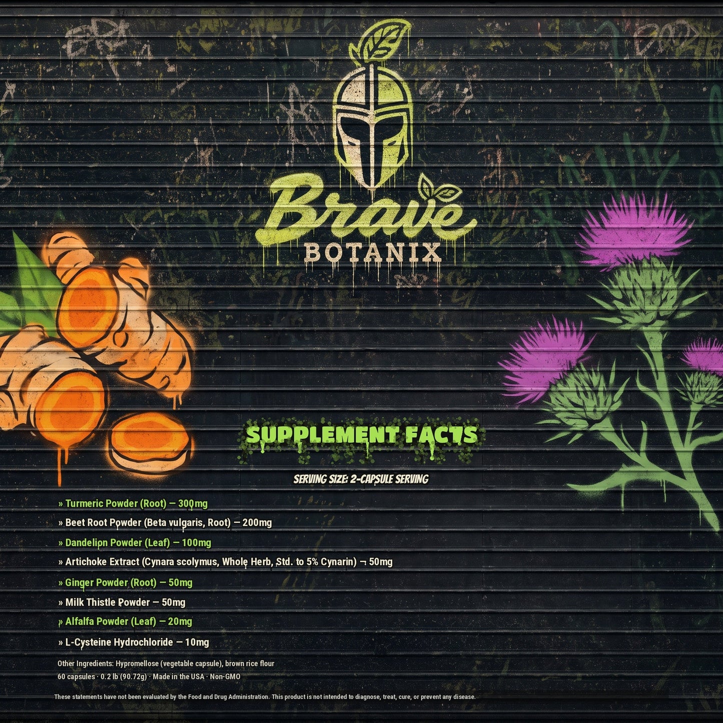 Brave Botanix Liver Defense Detox Capsules Supplement Facts spray paint mural