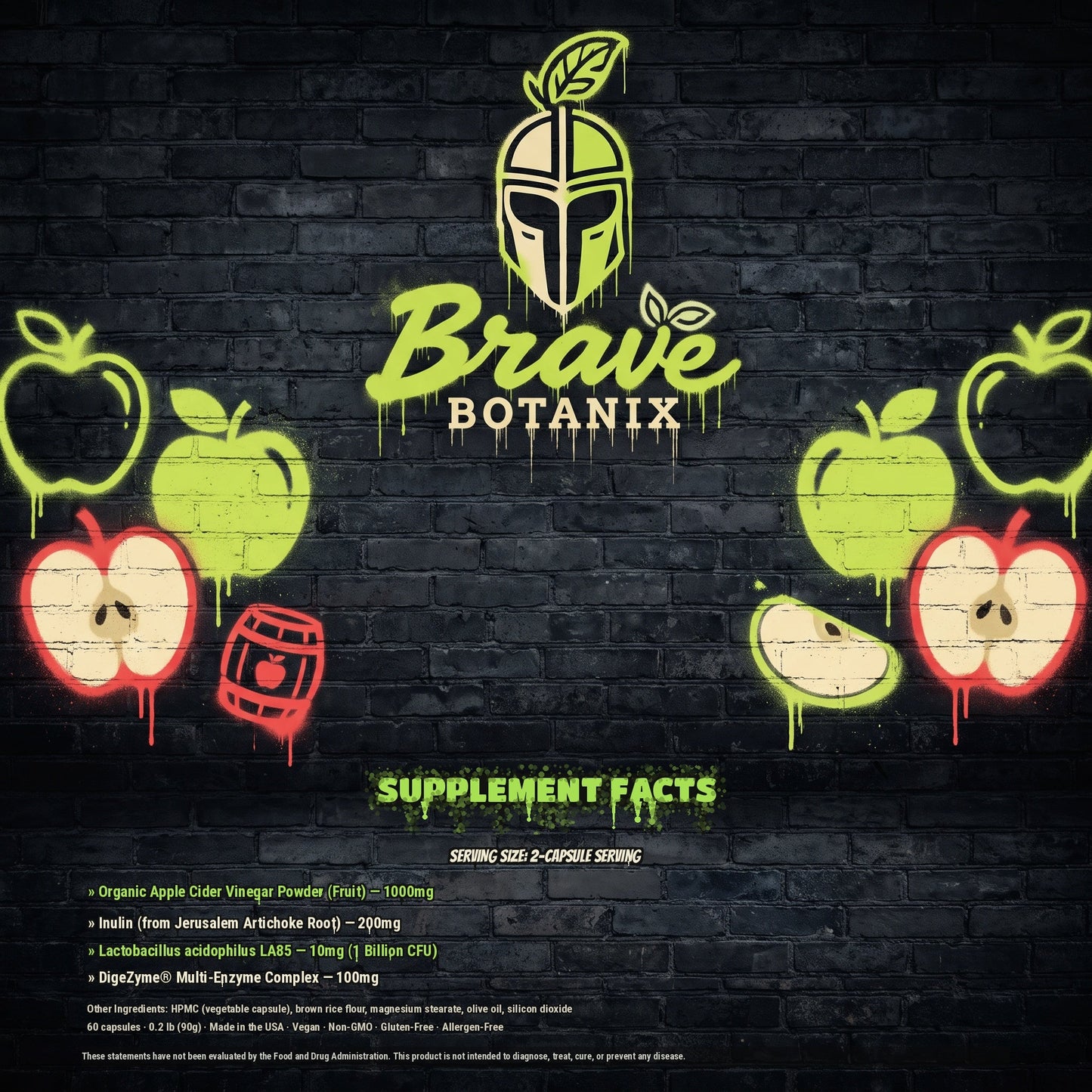Brave Botanix ACV+ Gut Harmony Supplement Facts spray paint mural