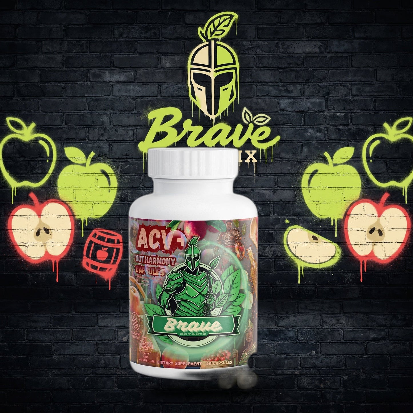 ACV+ Gut Harmony Capsules graffiti mural mockup