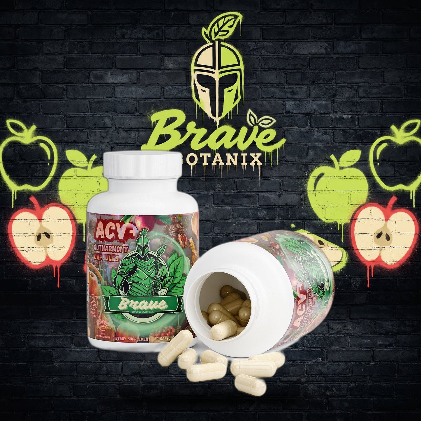 ACV+ Gut Harmony Capsules graffiti mural mockup