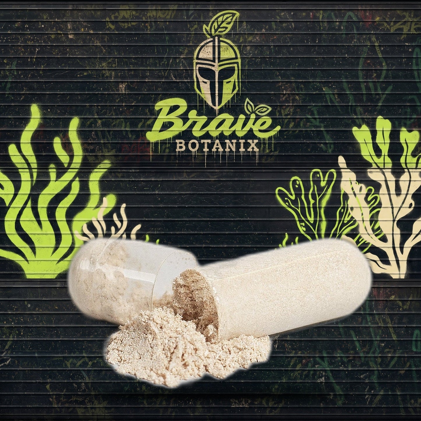 Brave Botanix Aqua Armor Sea Moss Capsules graffiti mural mockup