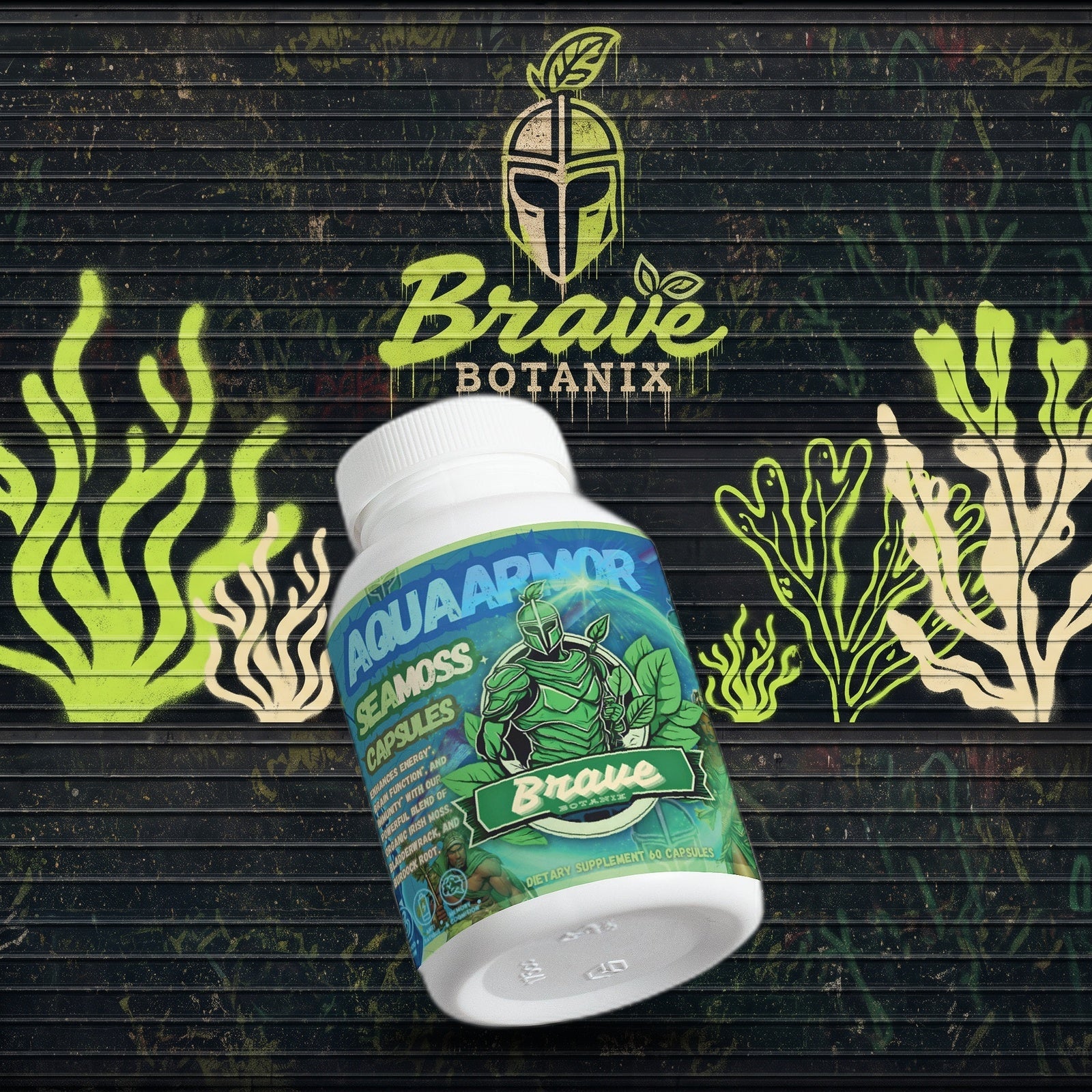 Aqua Armor Sea Moss Capsules graffiti mural mockup