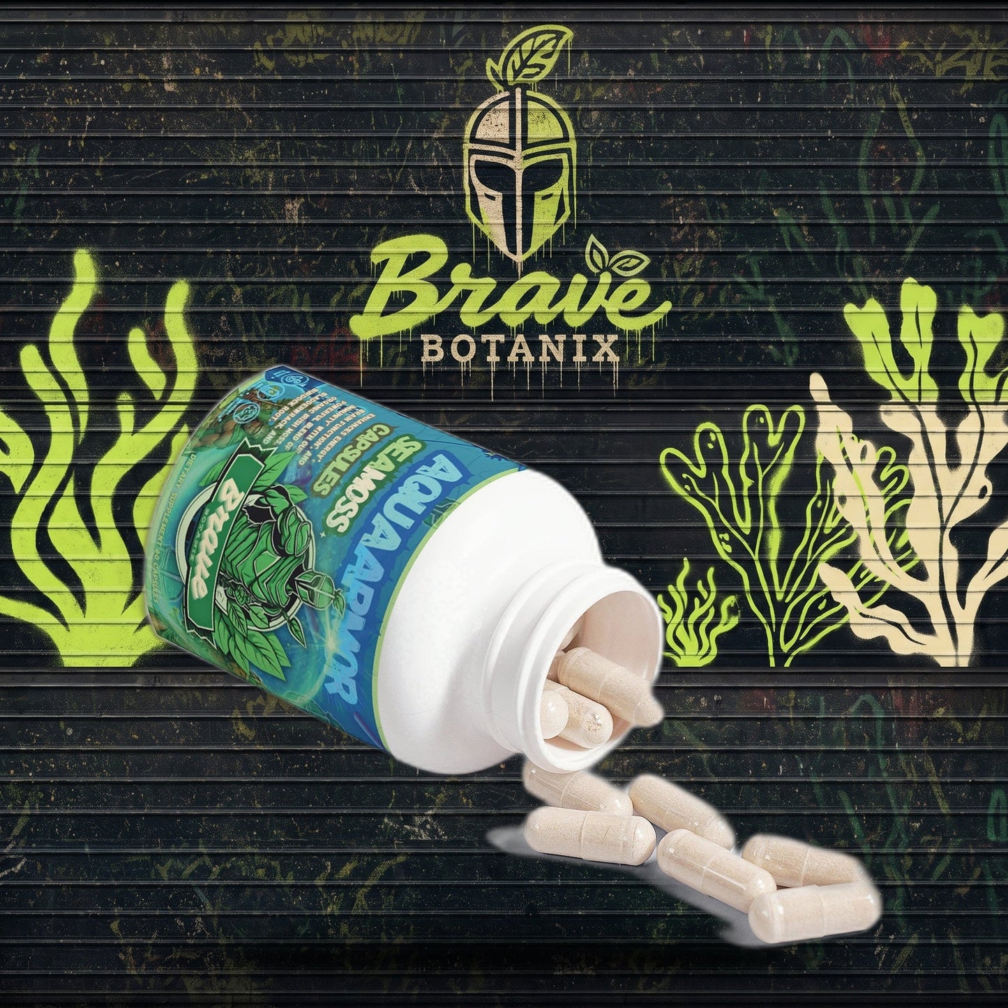 Aqua Armor Sea Moss Capsules graffiti mural mockup