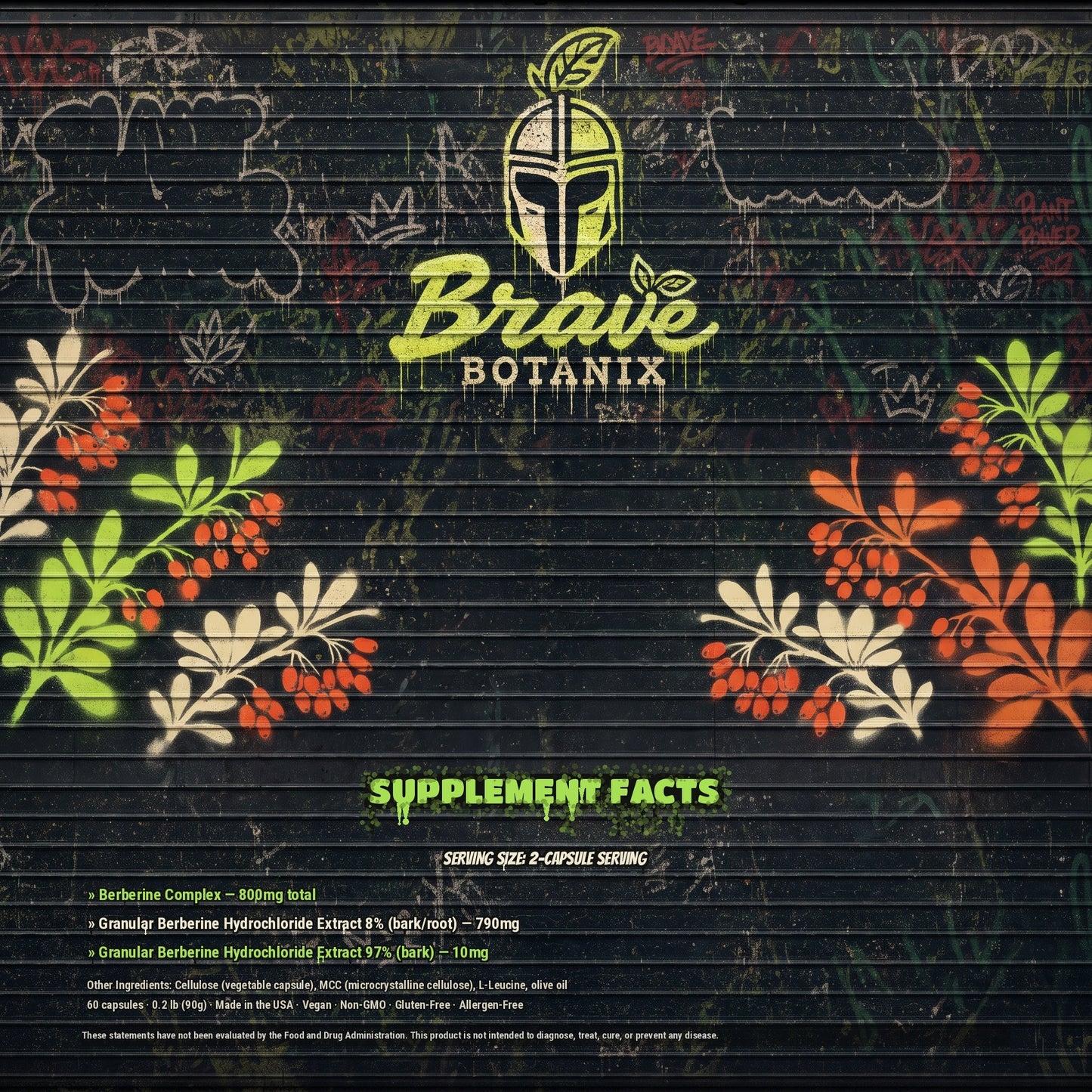 Brave Botanix Bold Berberine Capsules Supplement Facts spray paint mural