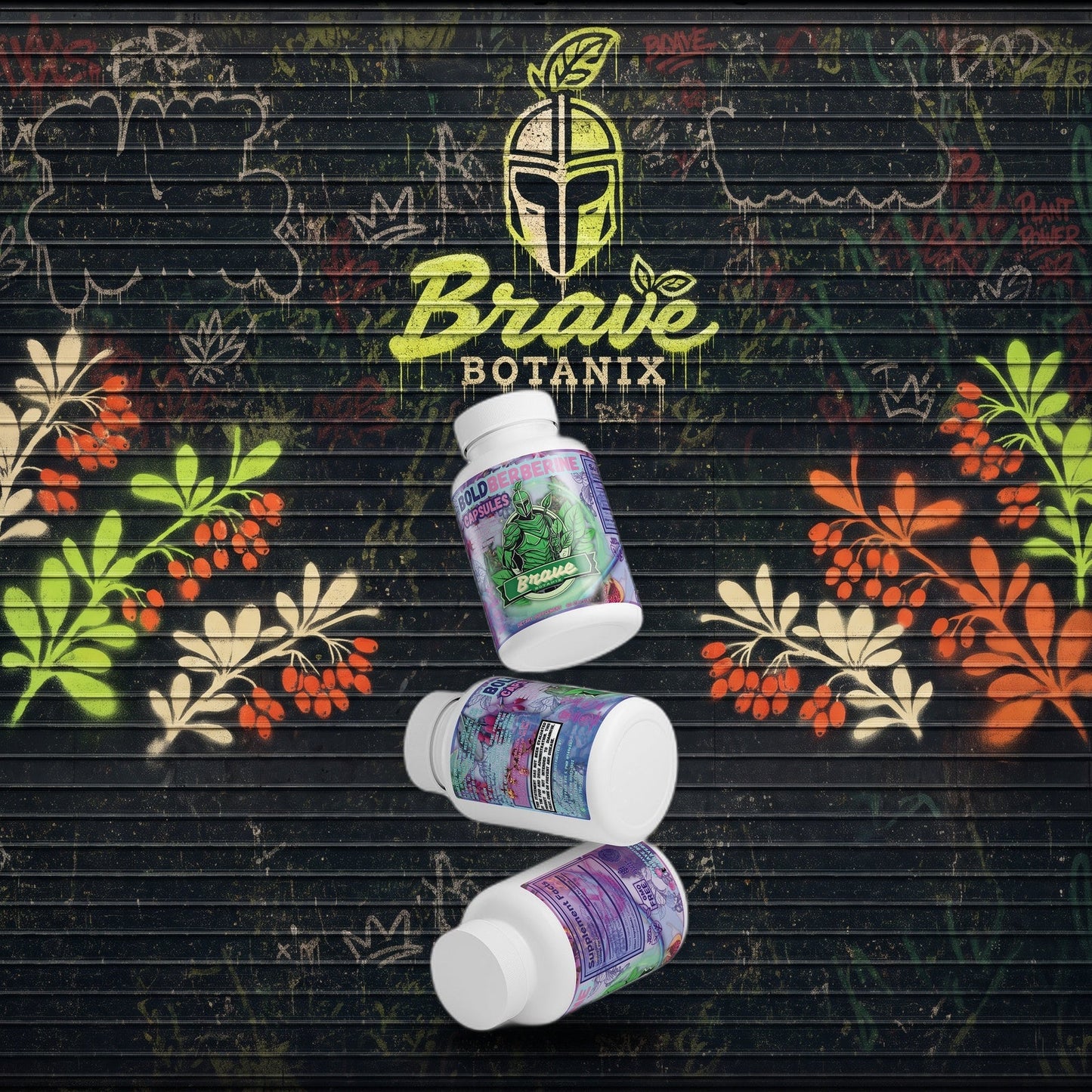Bold Berberine Capsules graffiti mural mockup