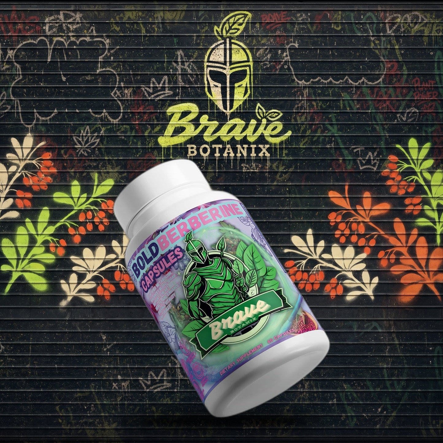 Bold Berberine Capsules graffiti mural mockup