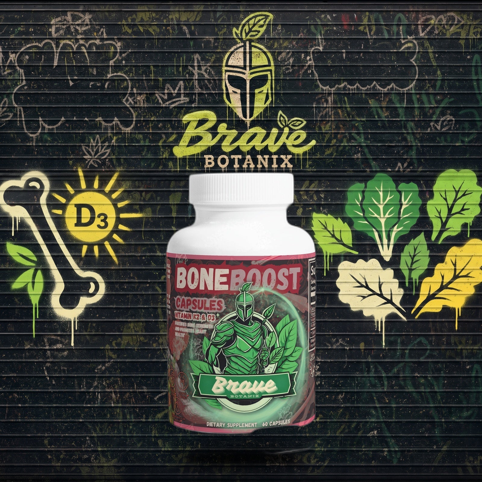 Bone Boost Capsules graffiti mural mockup