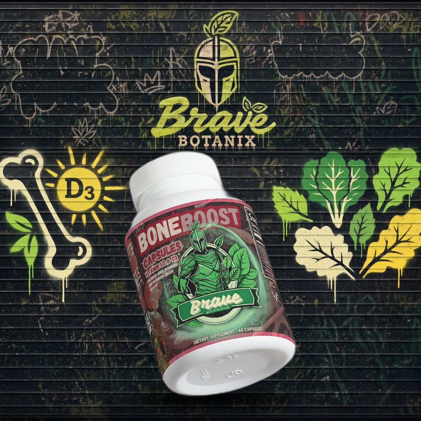 Bone Boost Capsules graffiti mural mockup