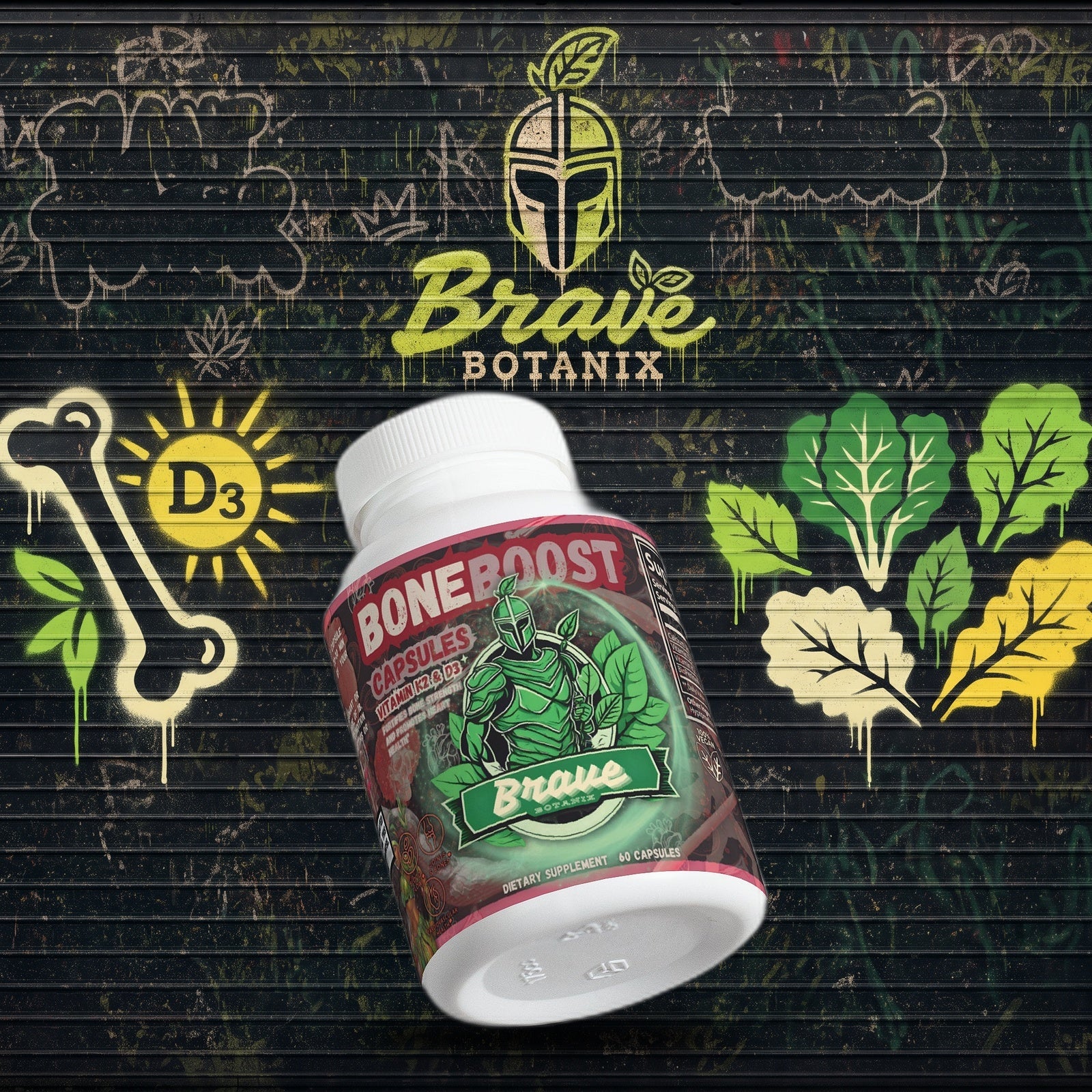 Bone Boost Capsules graffiti mural mockup