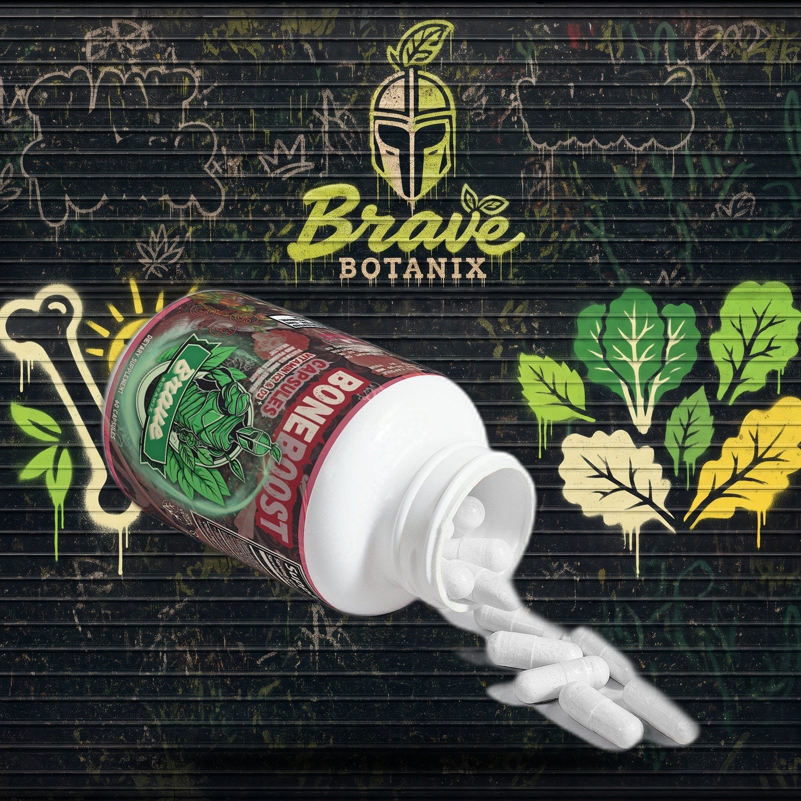 Bone Boost Capsules graffiti mural mockup