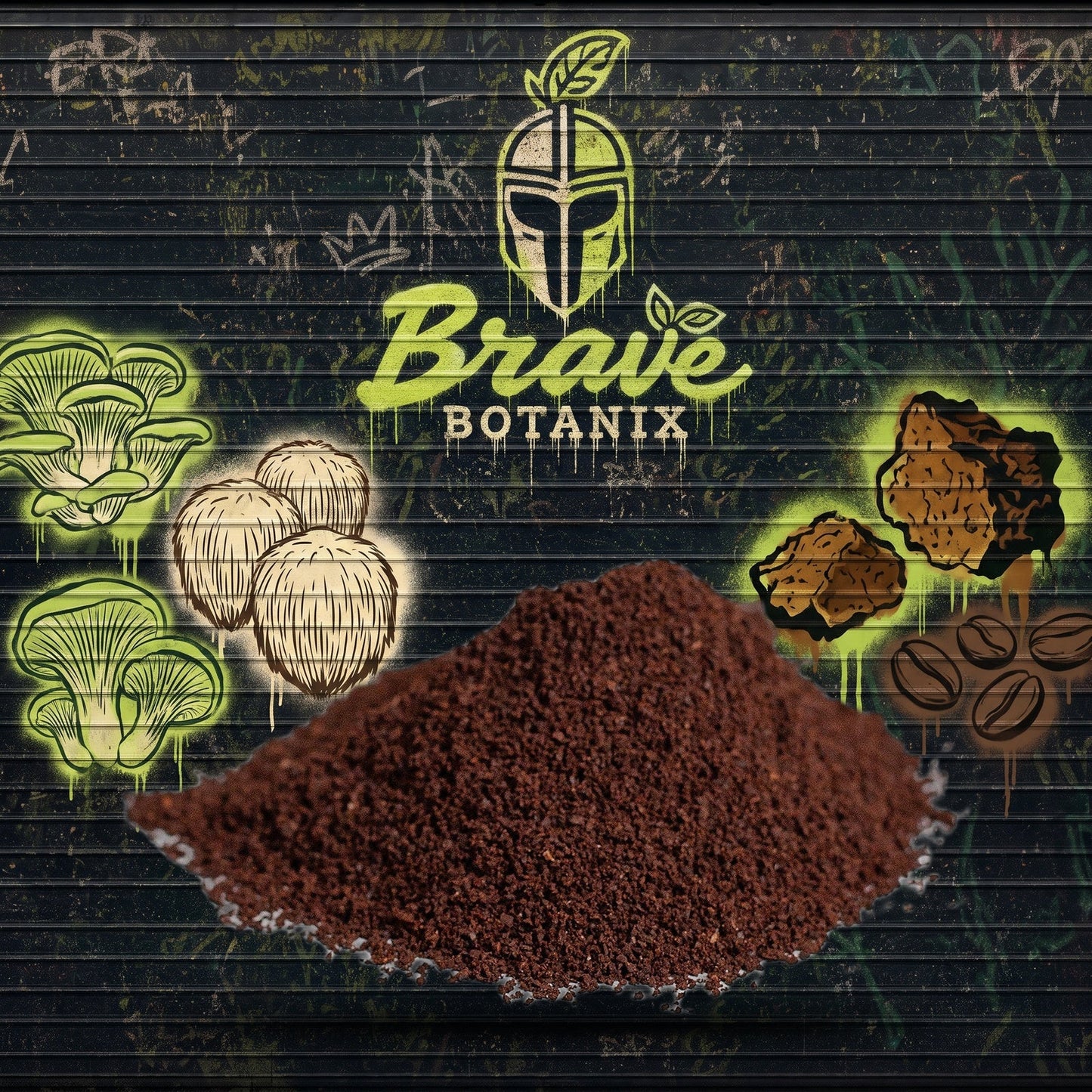 Brave Botanix CogniBlend Mushroom Coffee graffiti mural mockup
