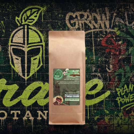 Brave Botanix CogniBlend Mushroom Coffee on graffiti mural background