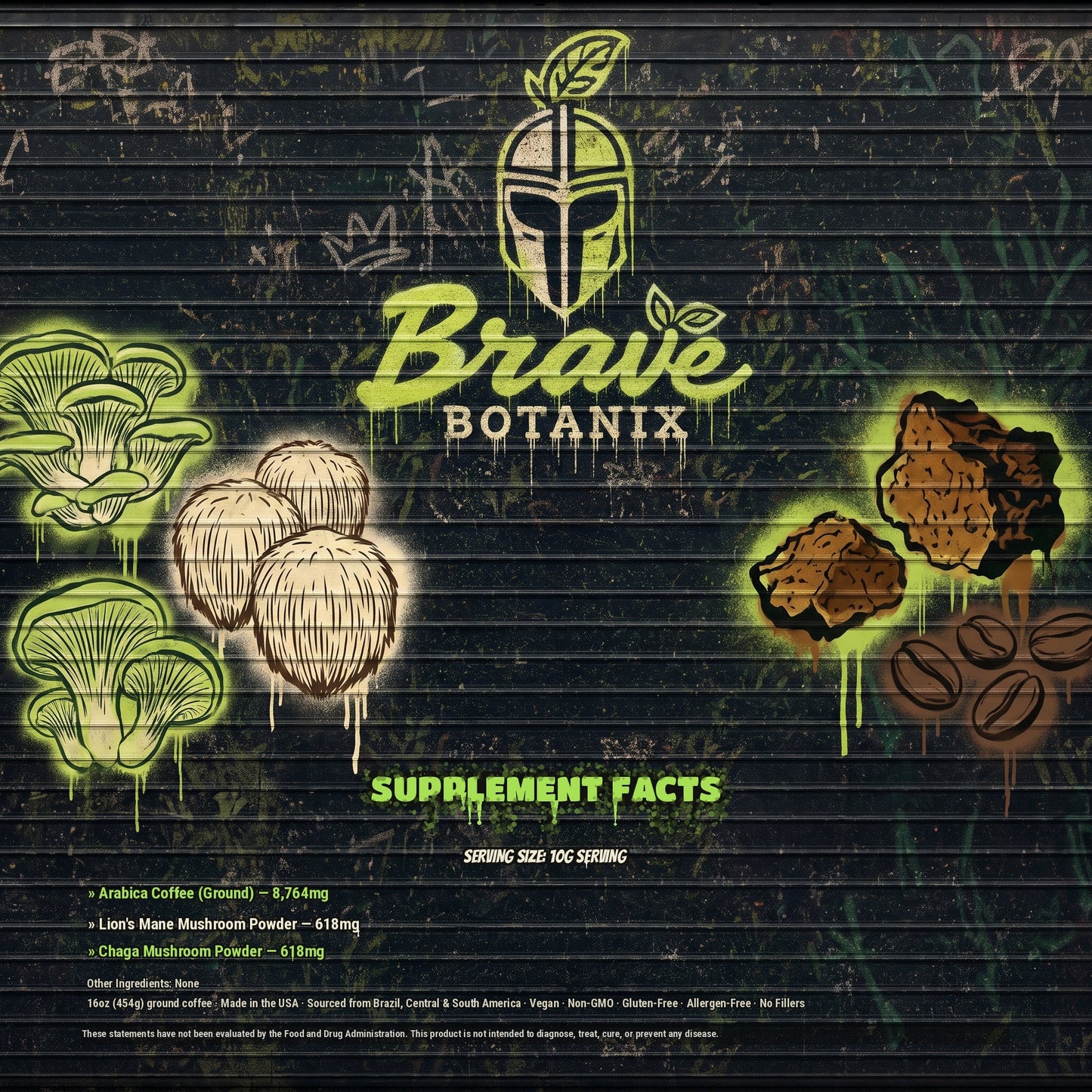 Brave Botanix CogniBlend Mushroom Coffee Supplement Facts spray paint mural