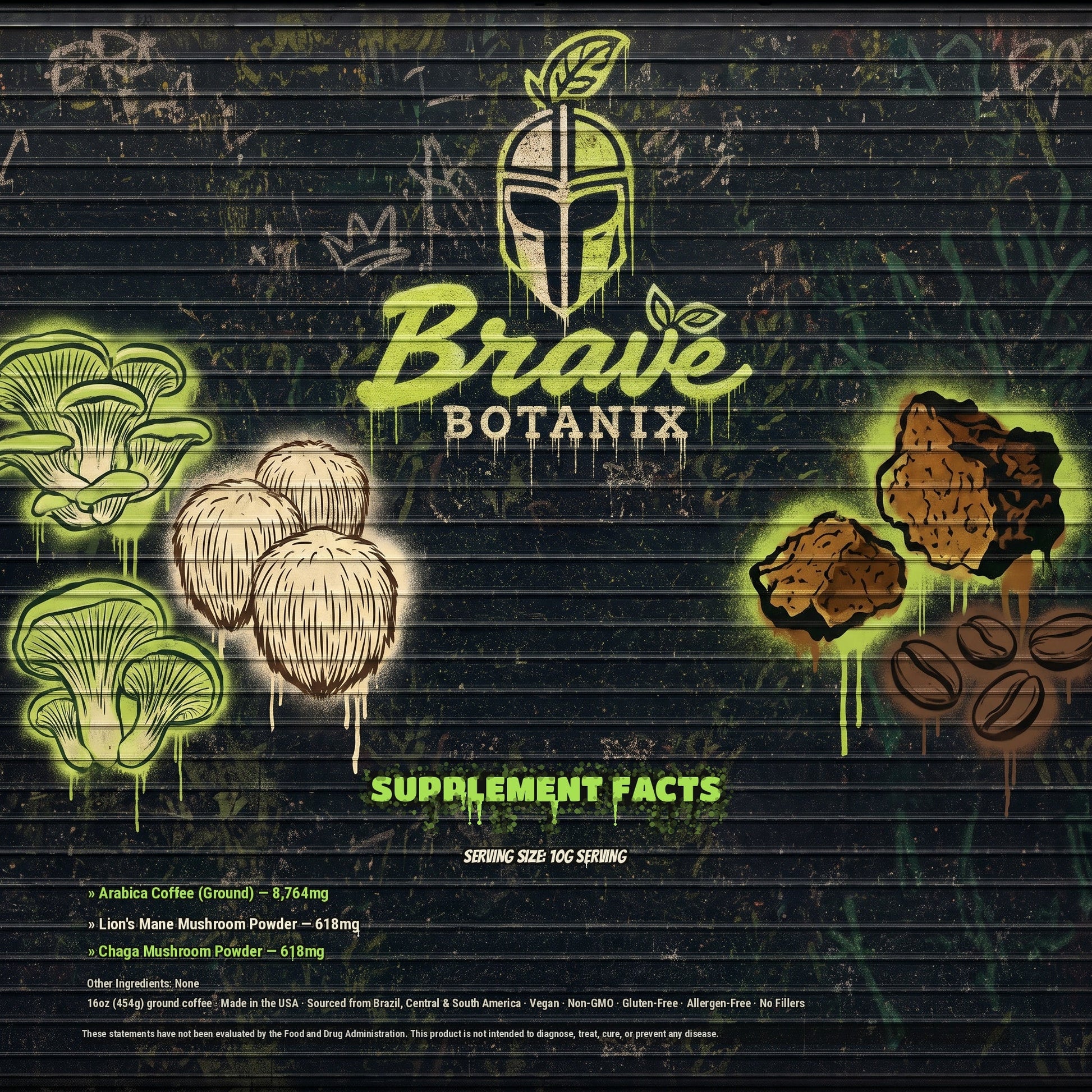 Brave Botanix CogniBlend Mushroom Coffee Supplement Facts spray paint mural