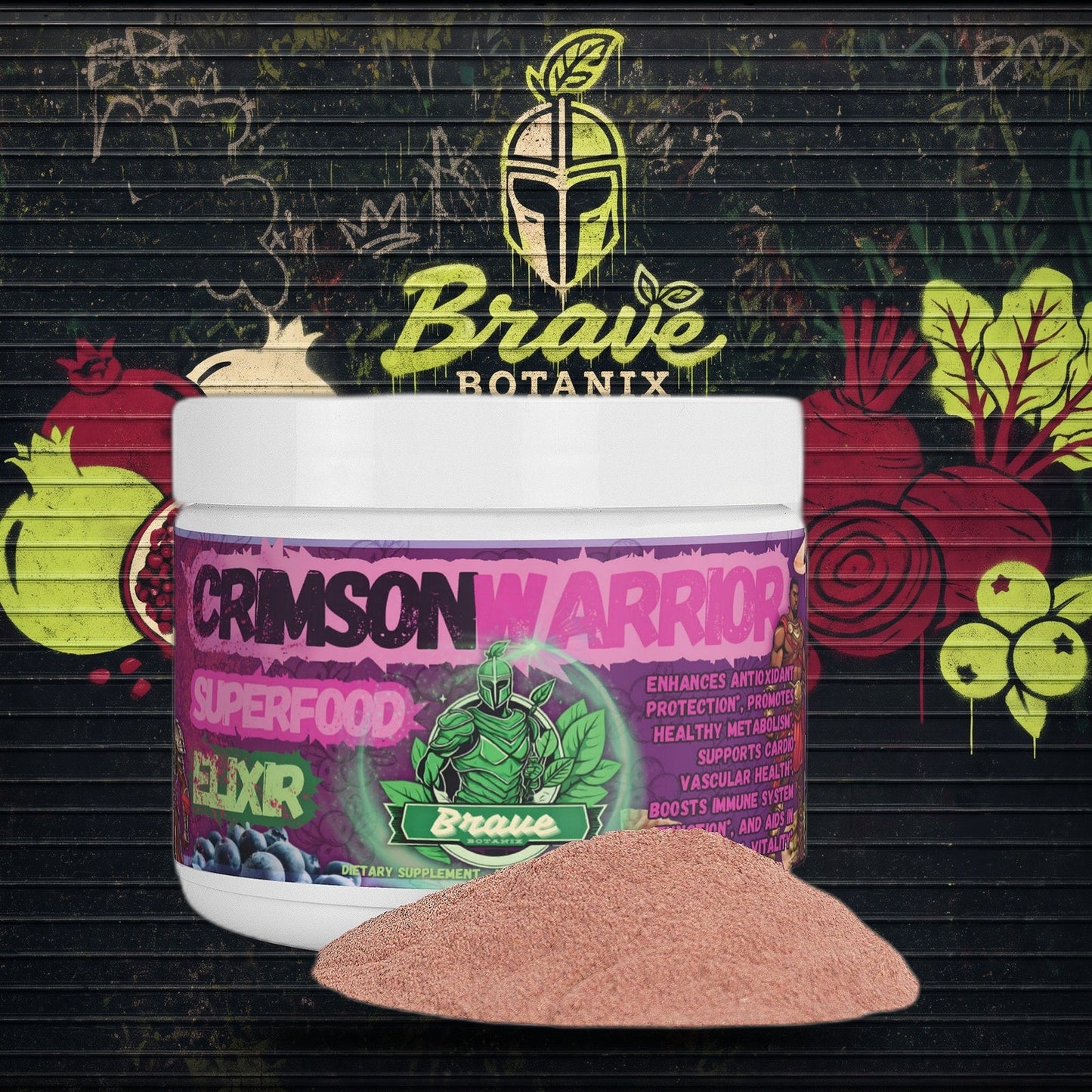 Crimson Warrior Superfood Elixir graffiti mural mockup
