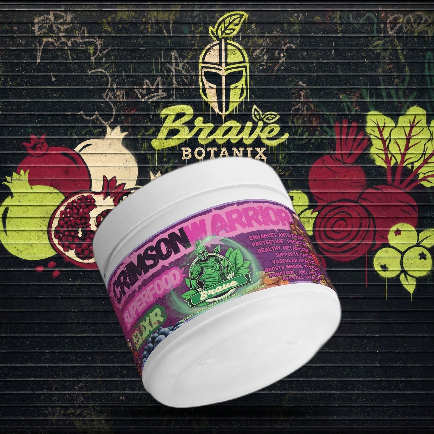 Crimson Warrior Superfood Elixir graffiti mural mockup