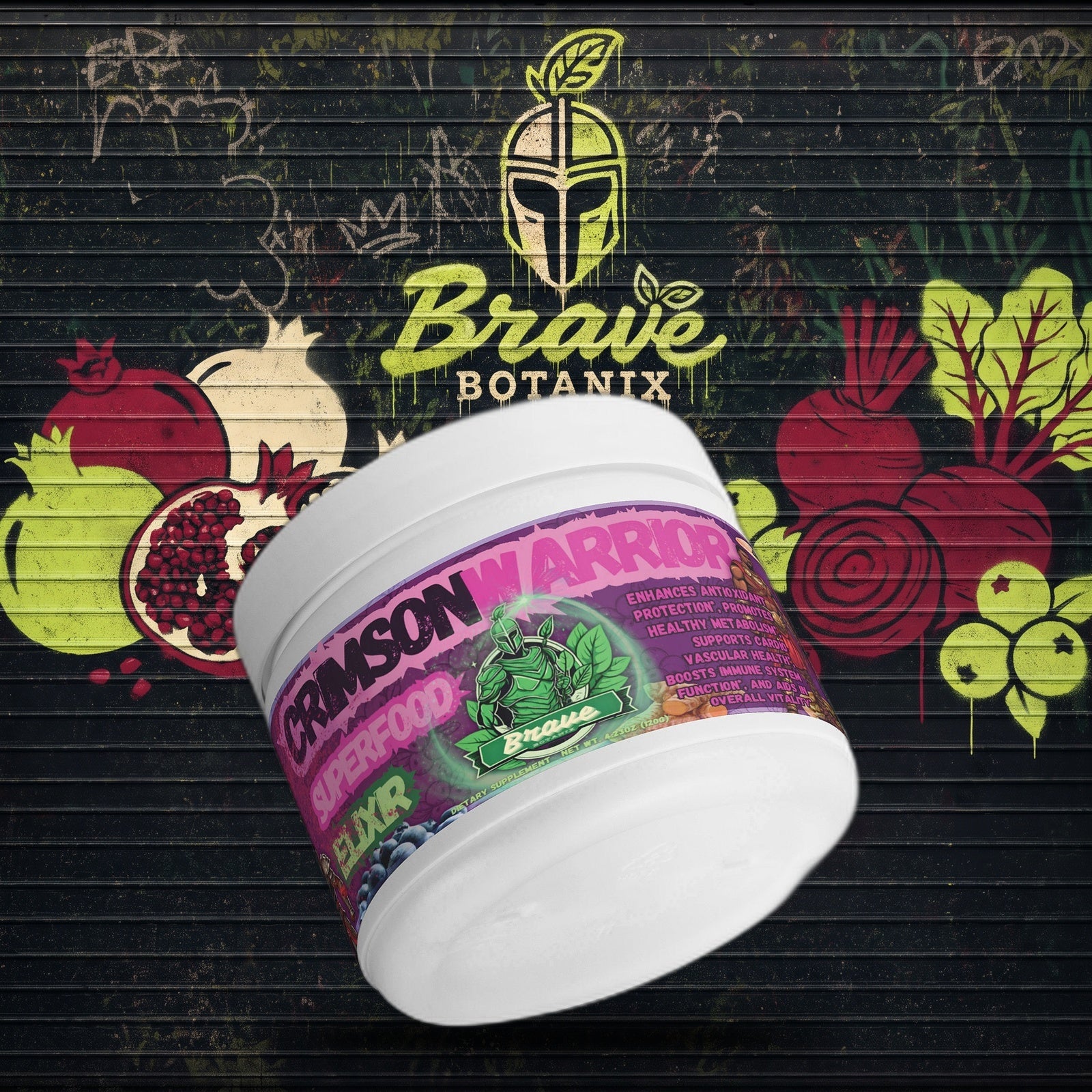 Crimson Warrior Superfood Elixir graffiti mural mockup