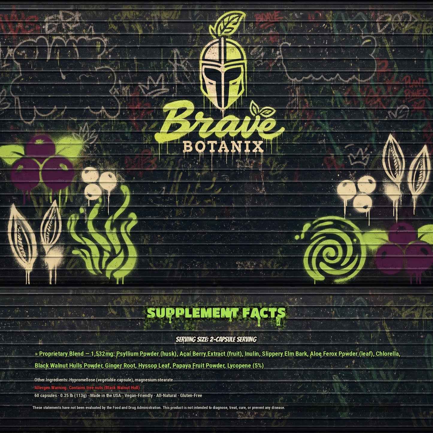 Brave Botanix Defense Detox Capsules Supplement Facts spray paint mural