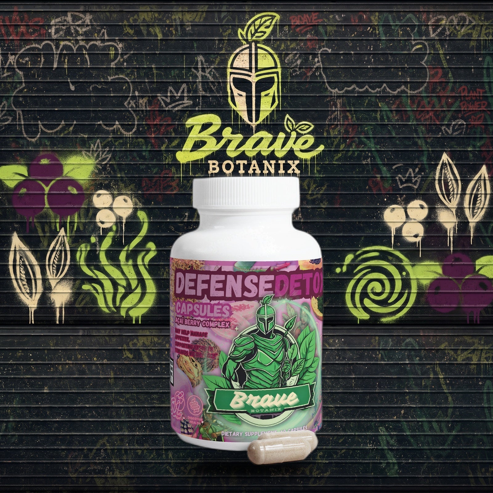 Defense Detox Capsules graffiti mural mockup