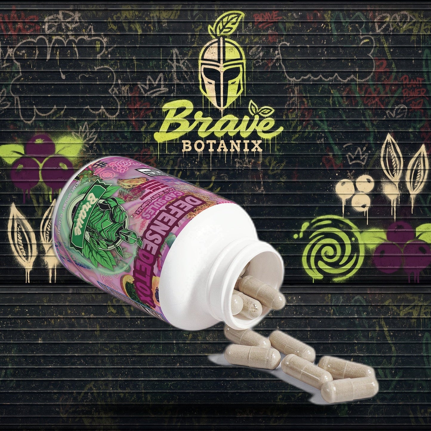 Defense Detox Capsules graffiti mural mockup