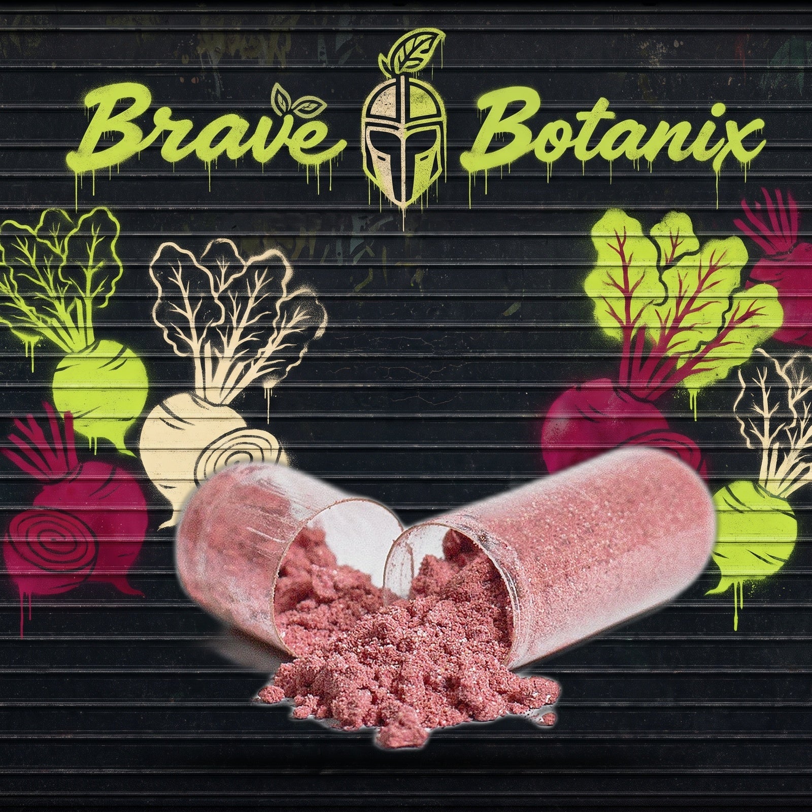 Brave Botanix Elite Beet Capsules graffiti mural mockup