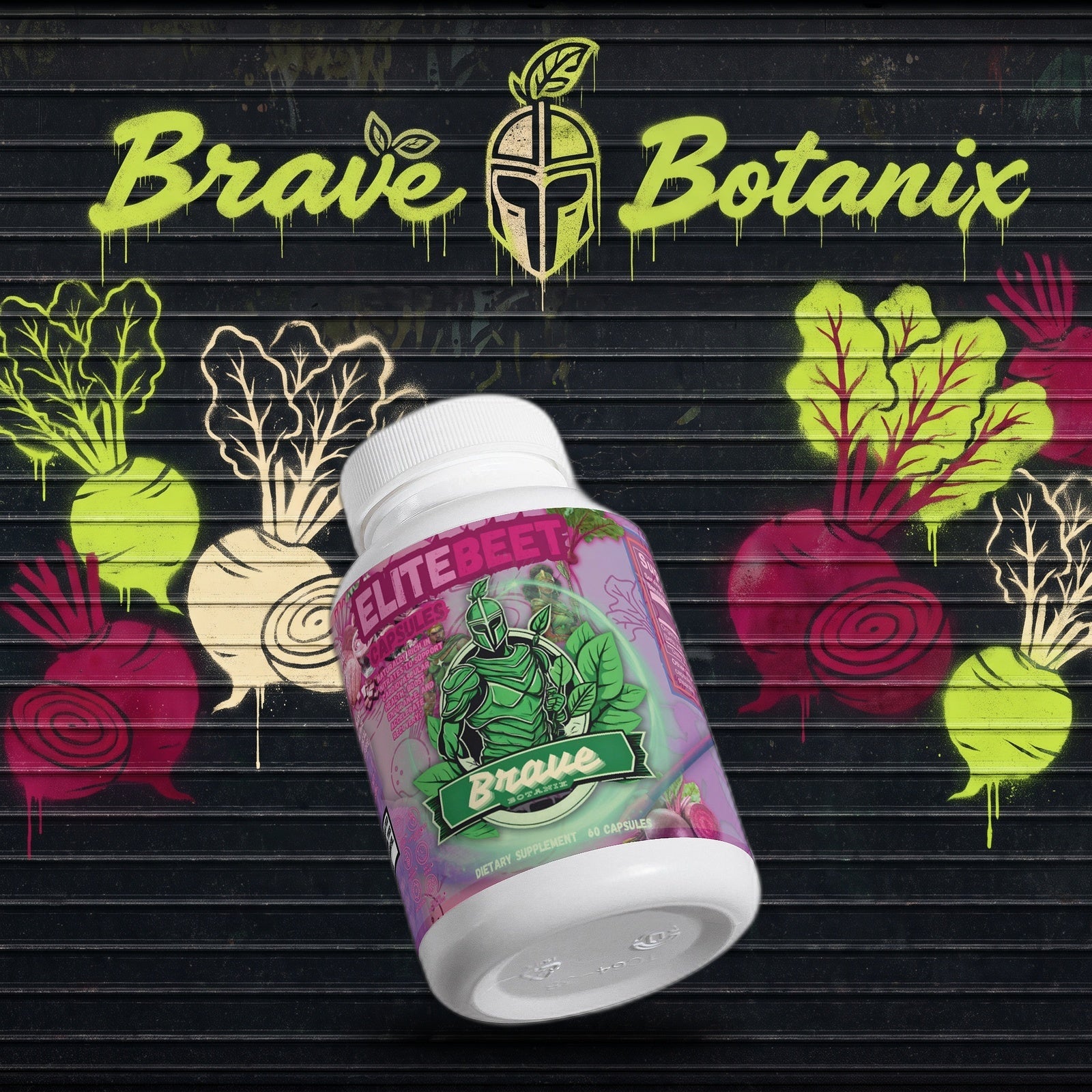 Elite Beet Capsules graffiti mural mockup