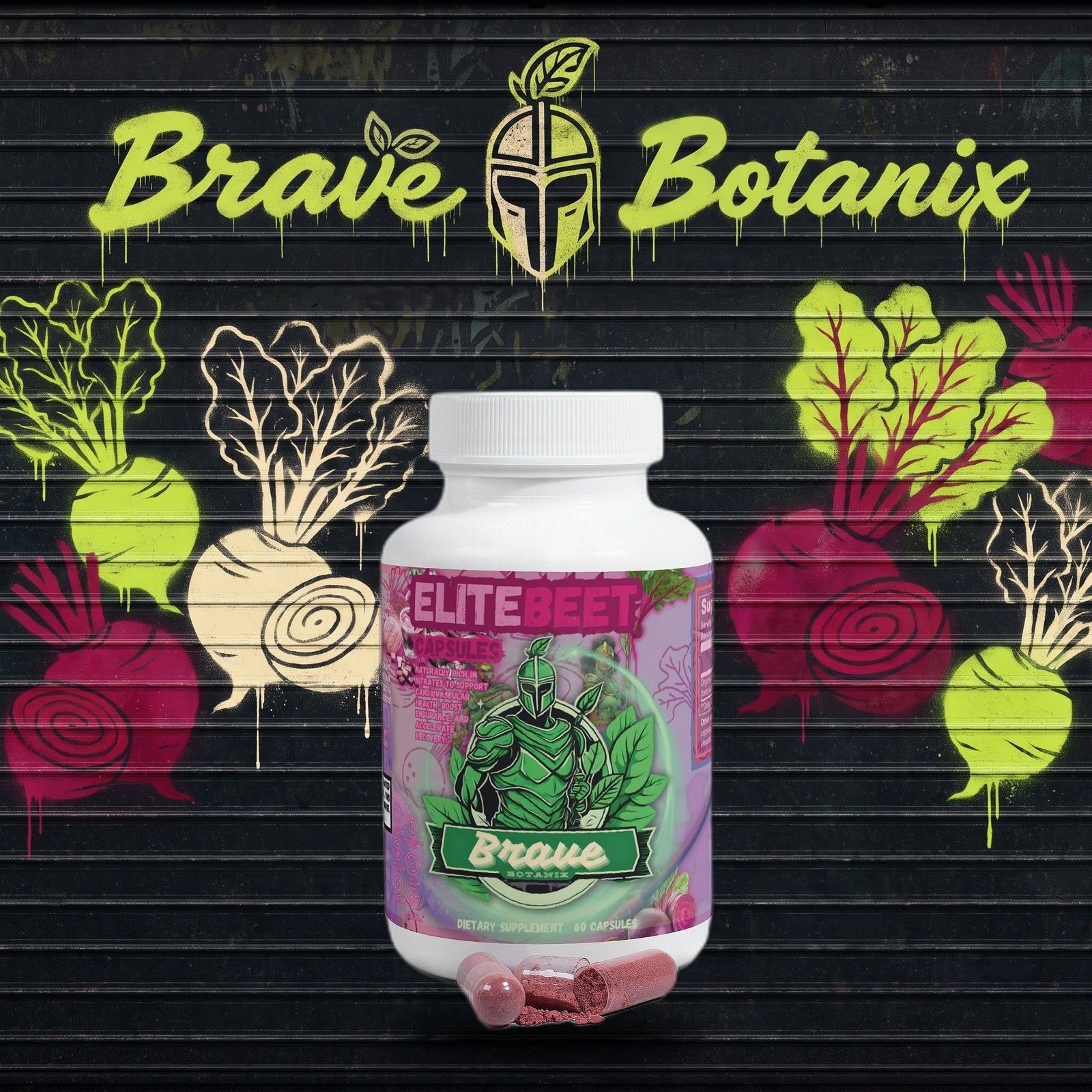 Elite Beet Capsules graffiti mural mockup