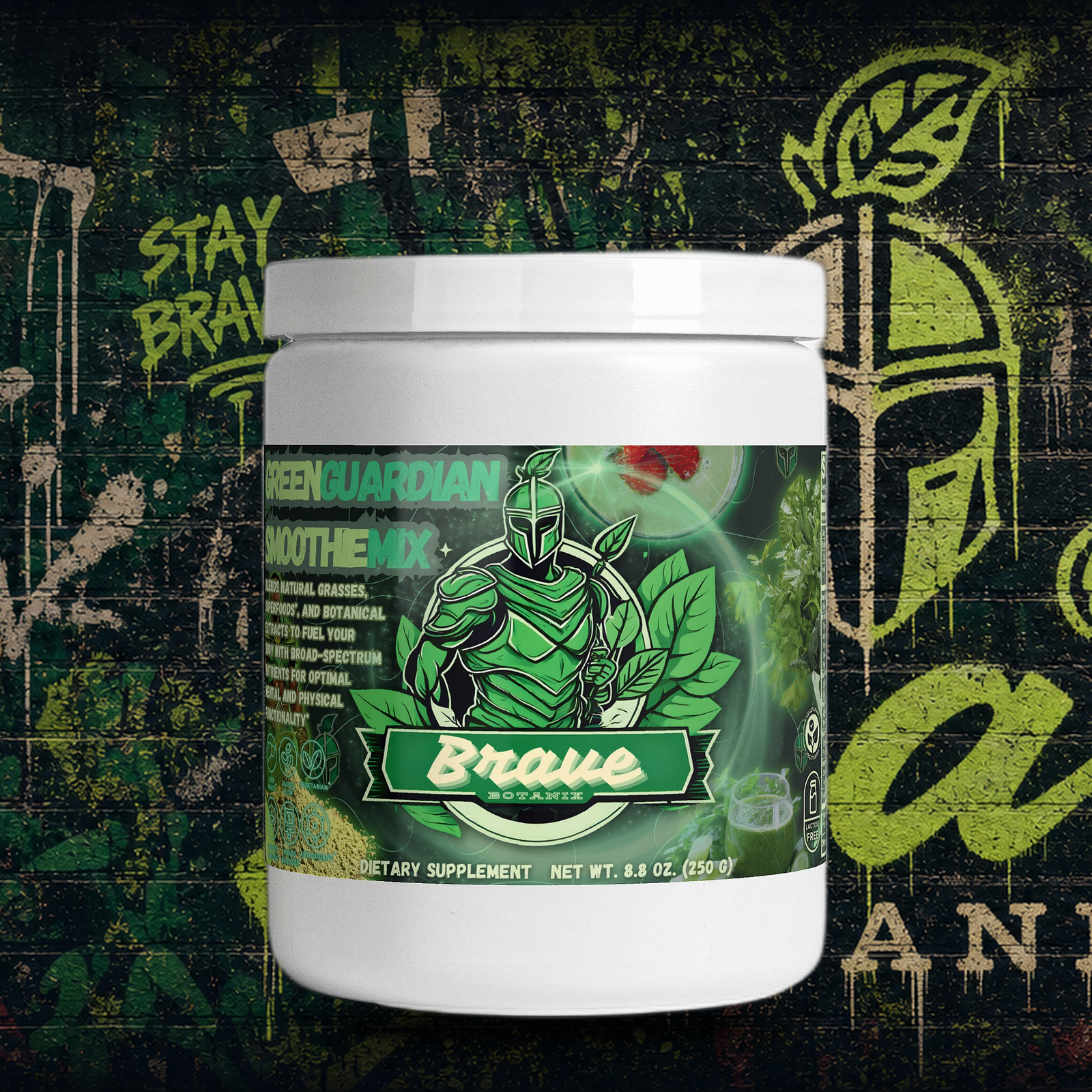 Brave Botanix Green Guardian Smoothie Mix on graffiti mural background