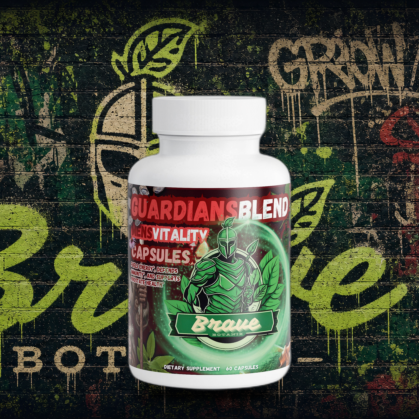 Brave Botanix Guardian's Blend Men's Multivitamin on graffiti mural background