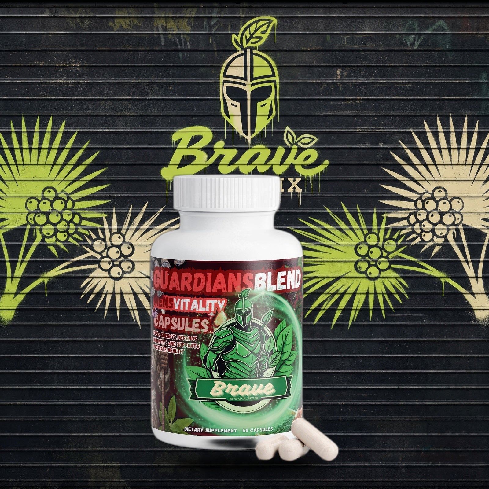 Guardian's Blend Men's Vitality Capsules graffiti mural mockup