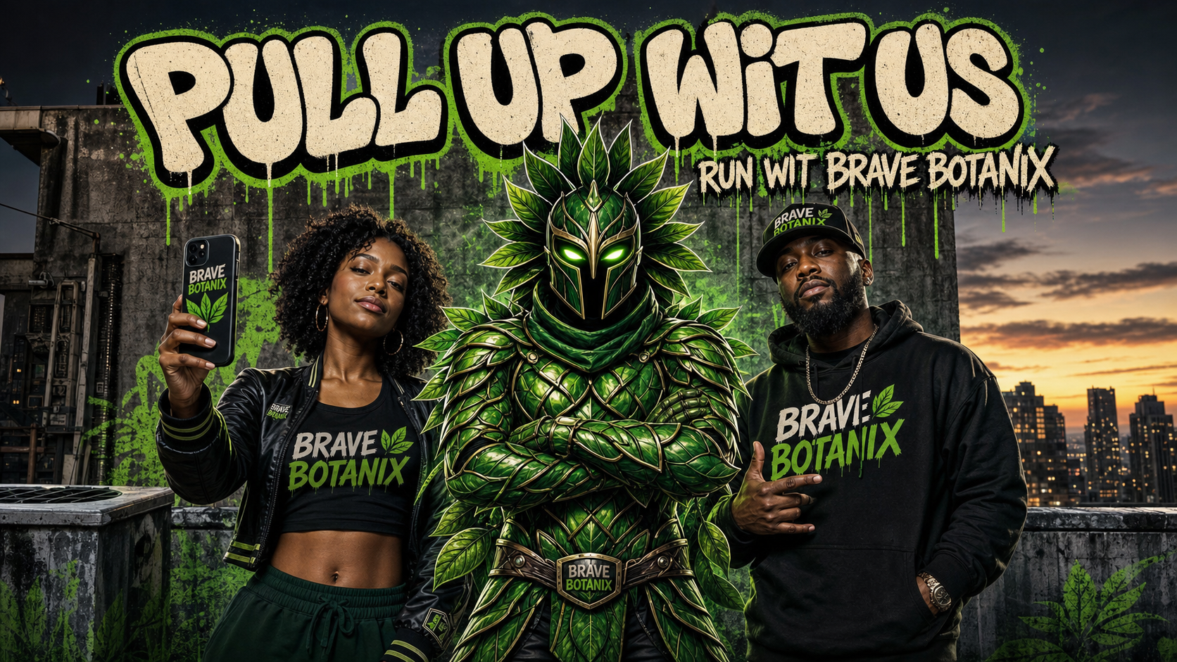 Brave Botanix collabs page header banner with mascot and creators