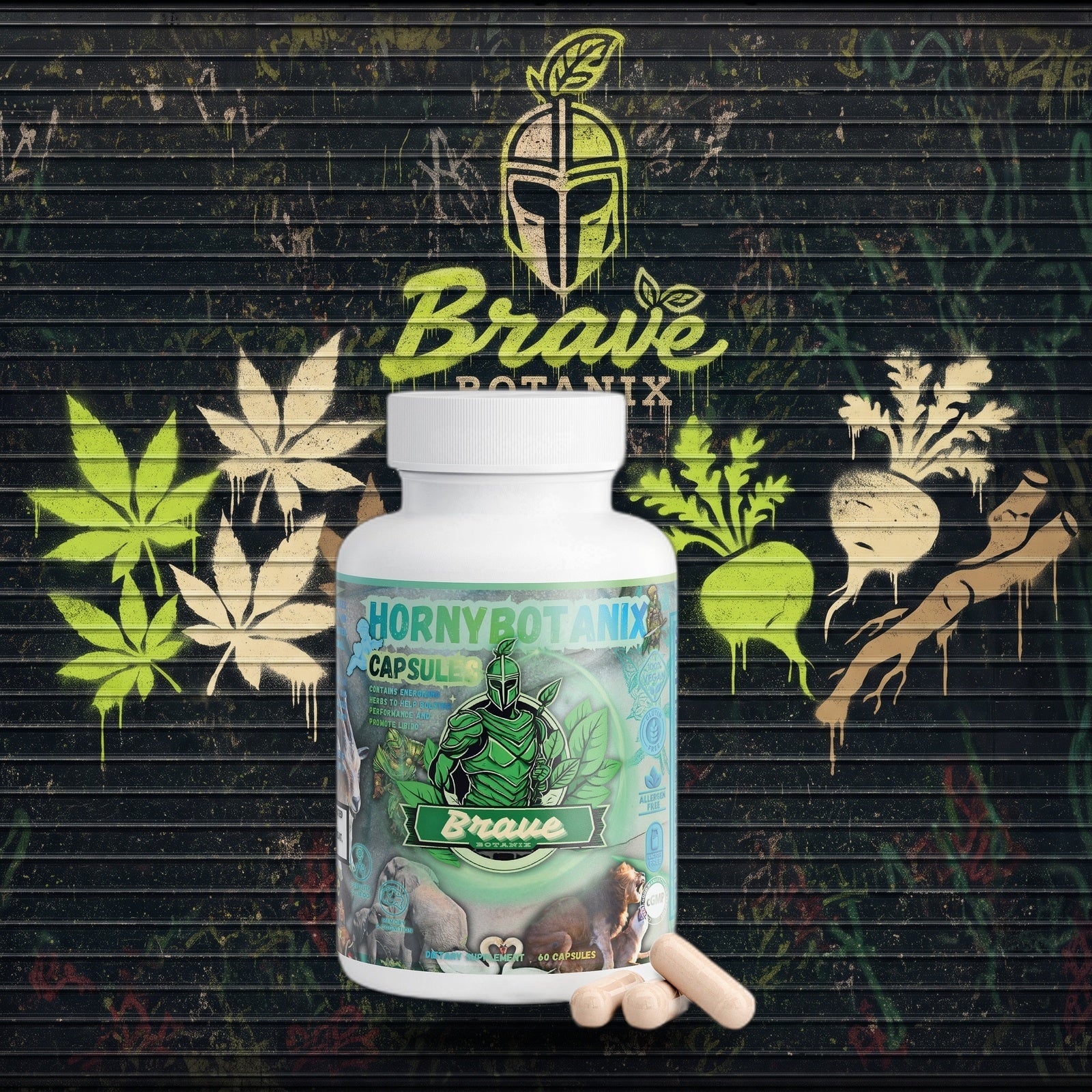 Horny Botanix Capsules graffiti mural mockup