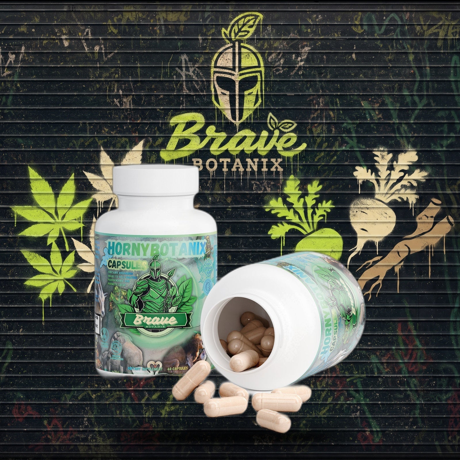 Horny Botanix Capsules graffiti mural mockup