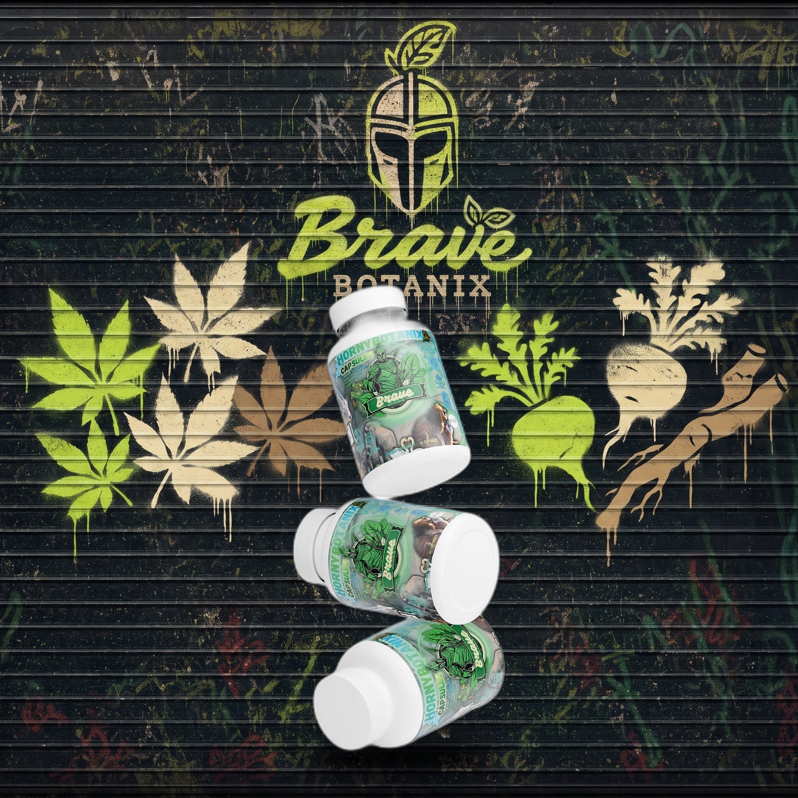 Horny Botanix Capsules graffiti mural mockup
