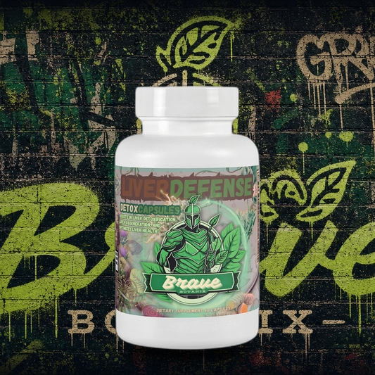 Brave Botanix Liver Defense Detox Capsules on graffiti mural background