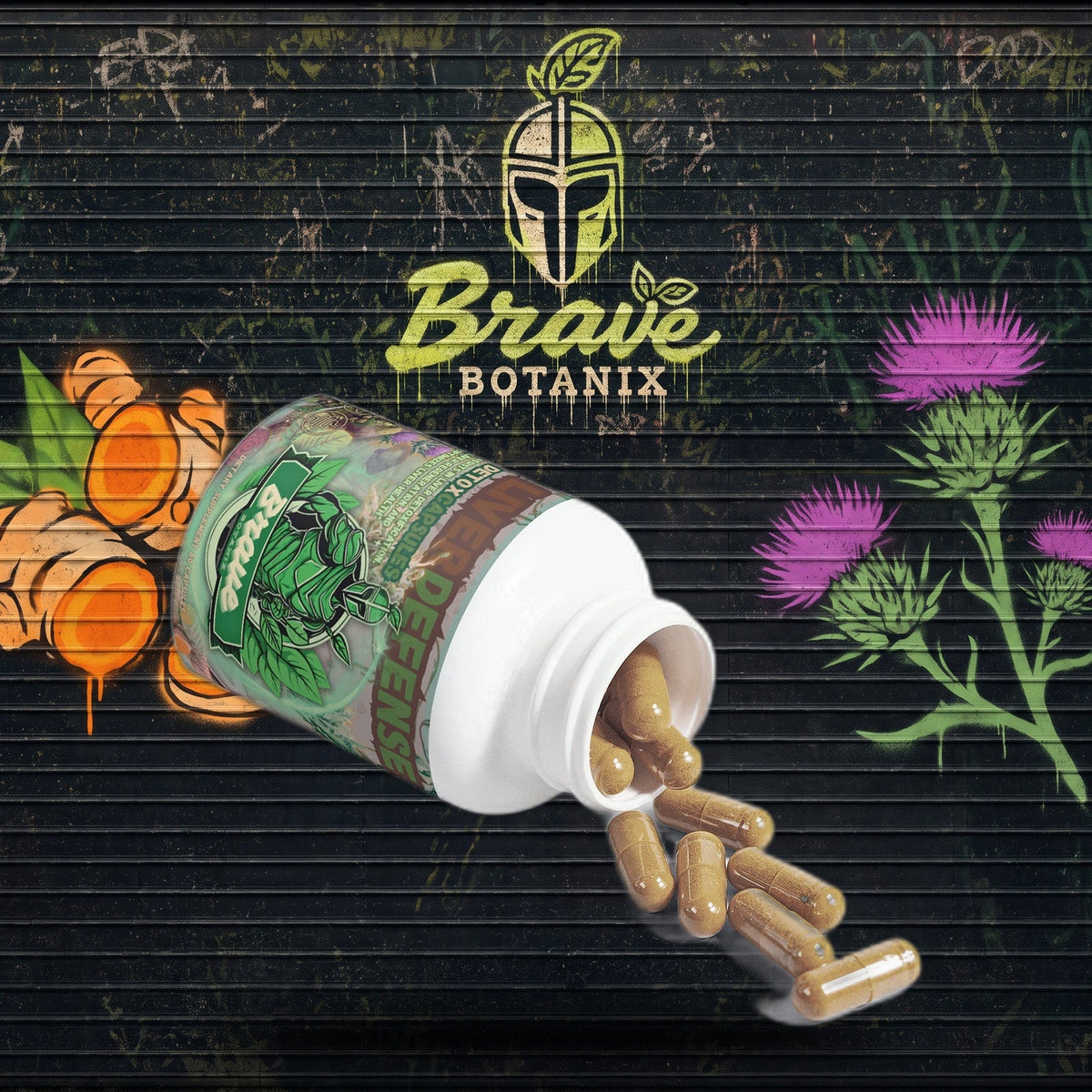 Liver Defense Detox Capsules graffiti mural mockup