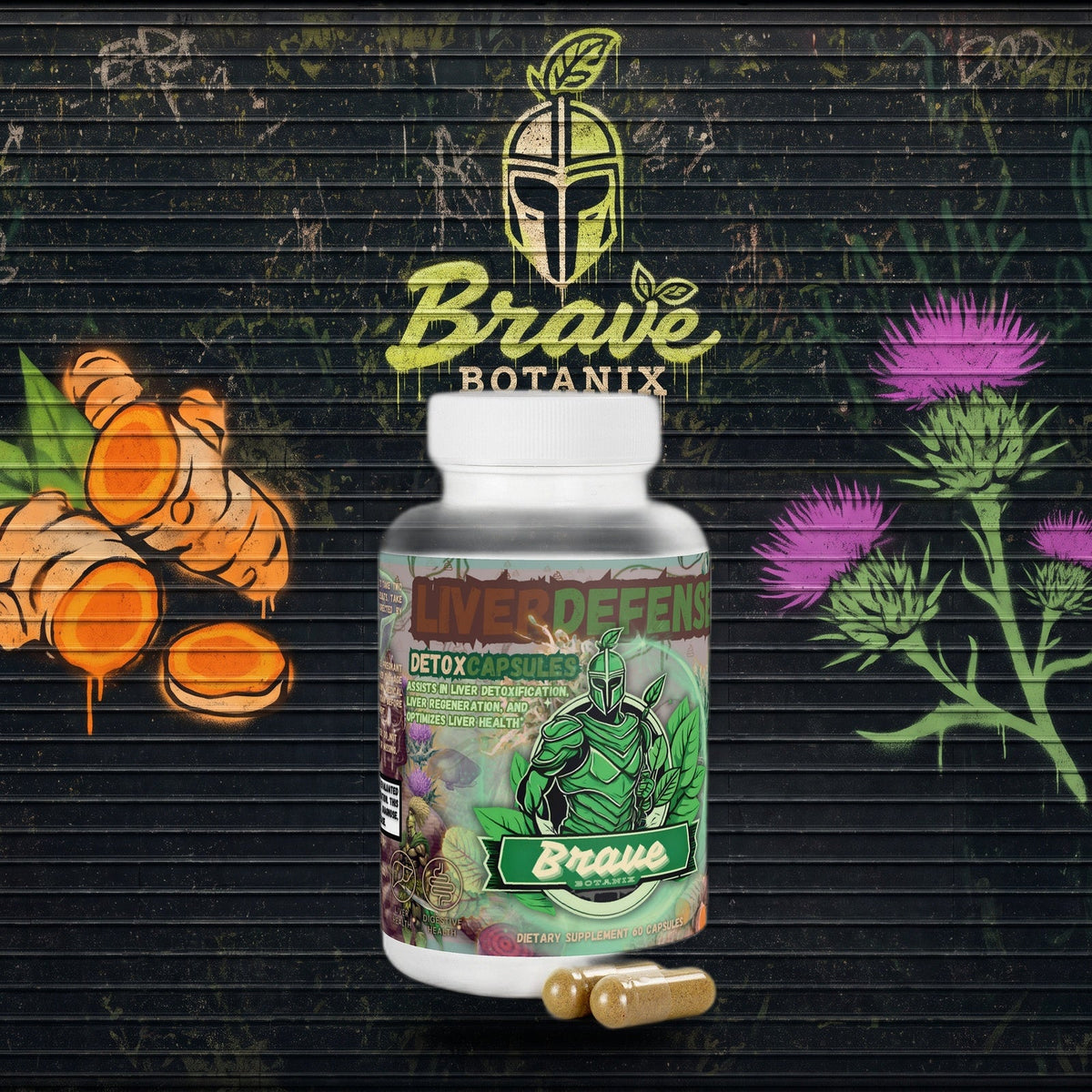 Liver Defense Detox Capsules graffiti mural mockup
