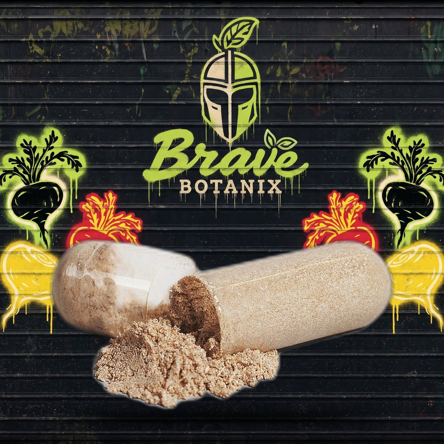 Brave Botanix Maca Max Capsules graffiti mural mockup