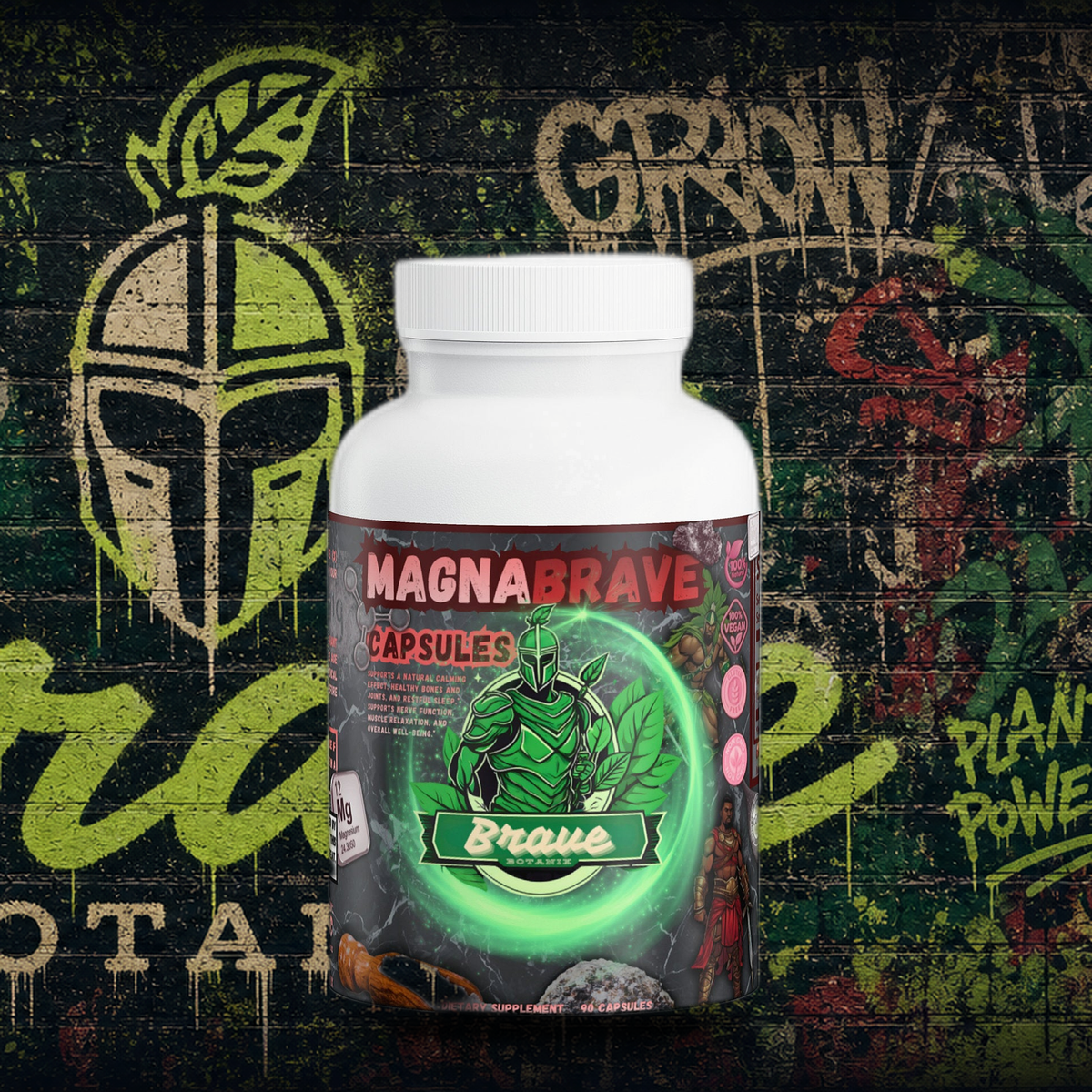 Brave Botanix MagnaBrave Capsules on graffiti mural background