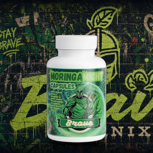 Brave Botanix Moringa Might Capsules on graffiti mural background