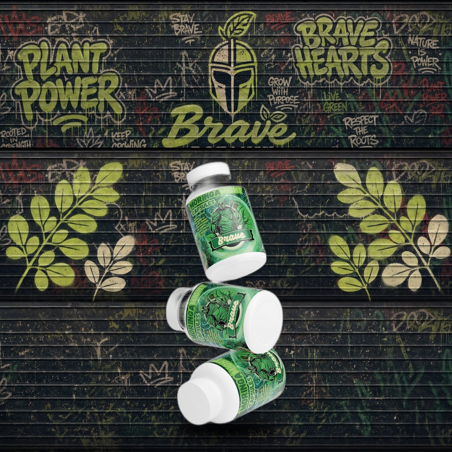 Moringa Might Capsules graffiti mural mockup