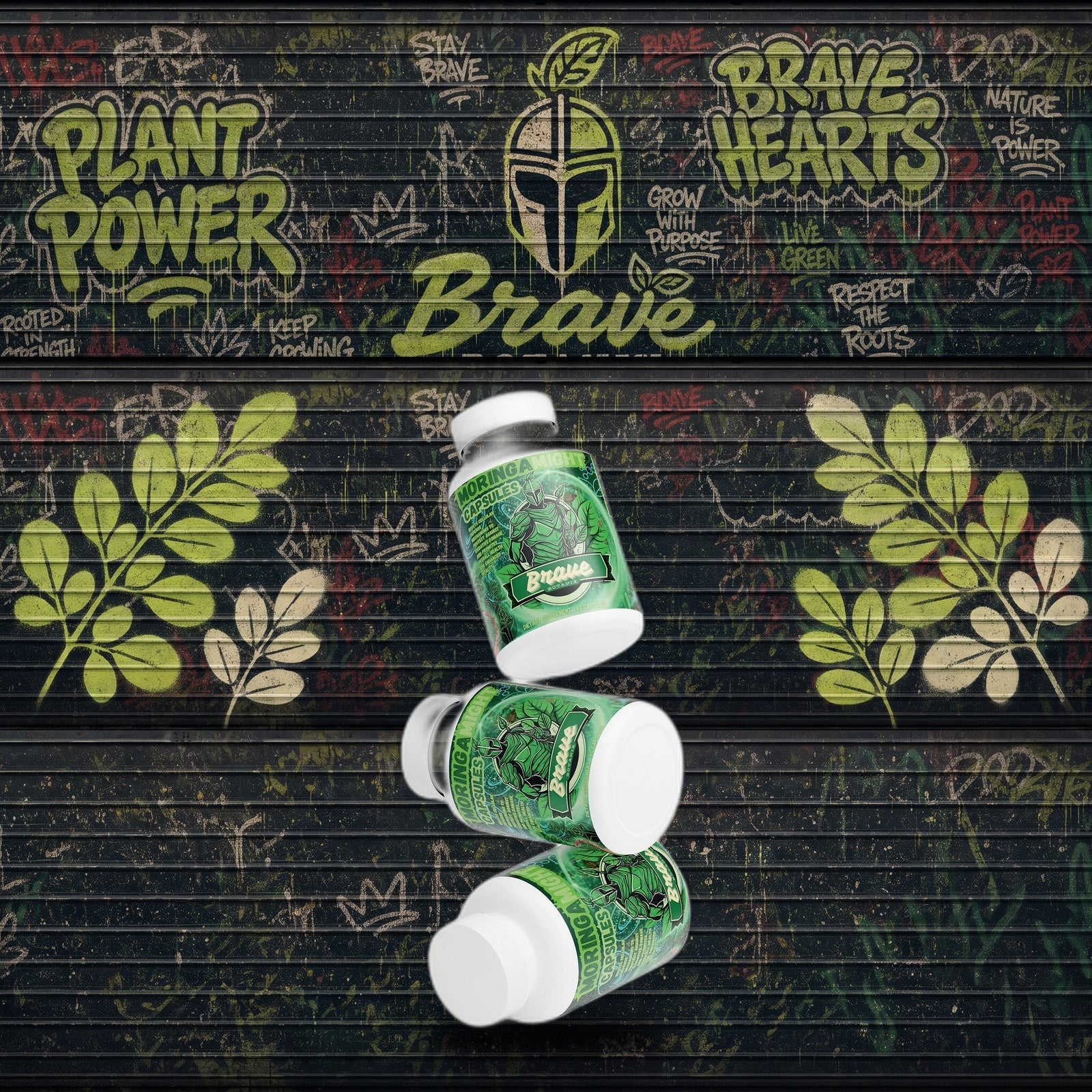 Moringa Might Capsules graffiti mural mockup