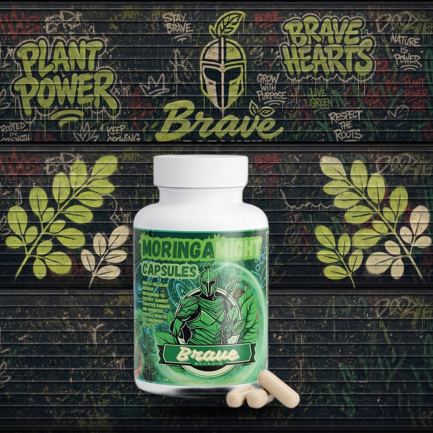 Moringa Might Capsules graffiti mural mockup