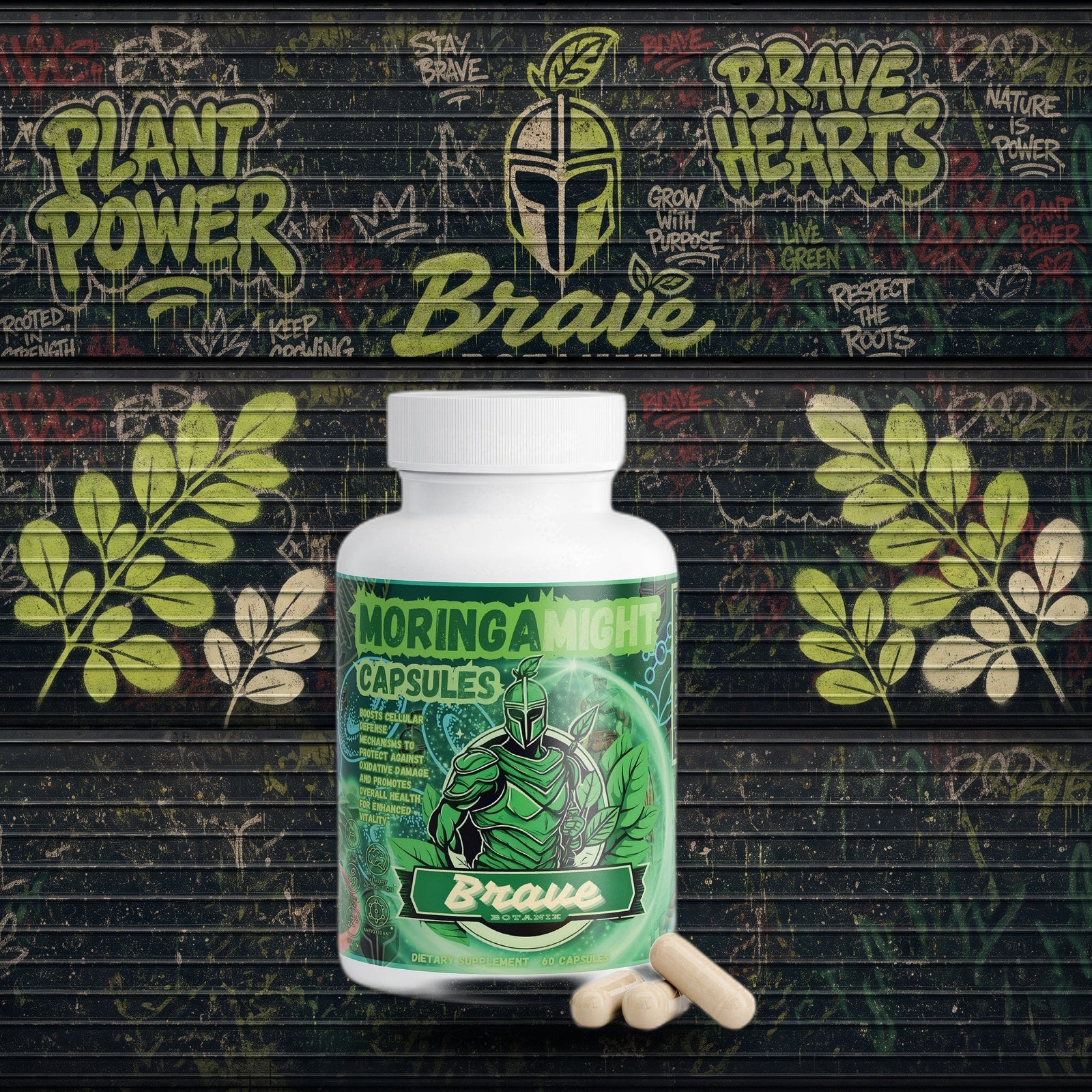 Moringa Might Capsules graffiti mural mockup
