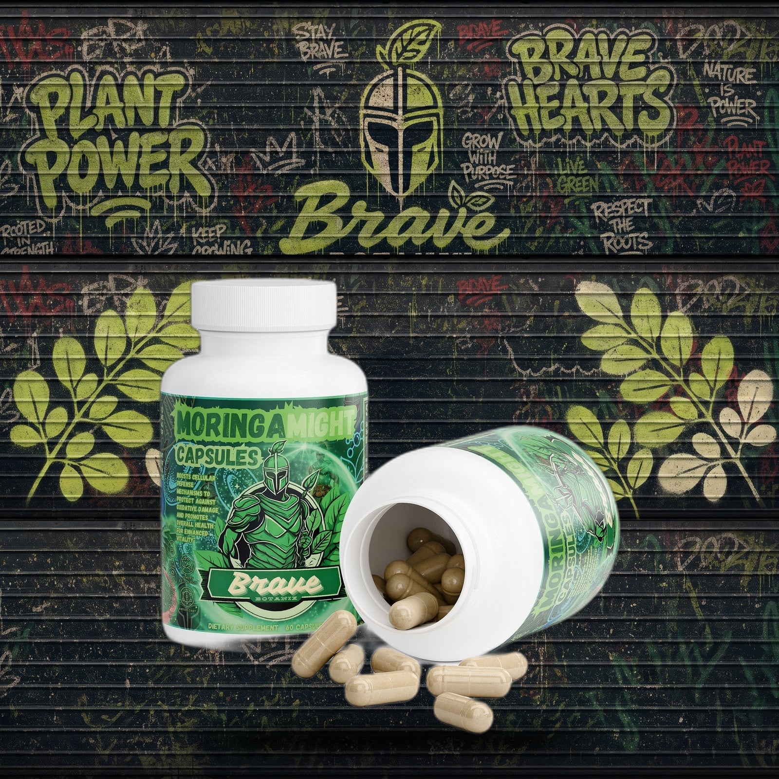 Moringa Might Capsules graffiti mural mockup