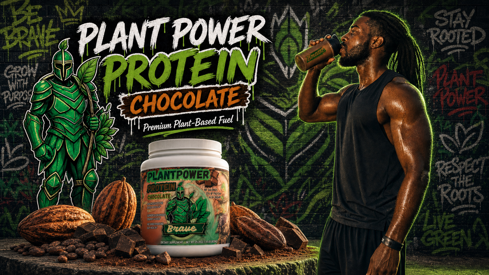 Plant Power Protein Chocolate graffiti mural lifestyle photo