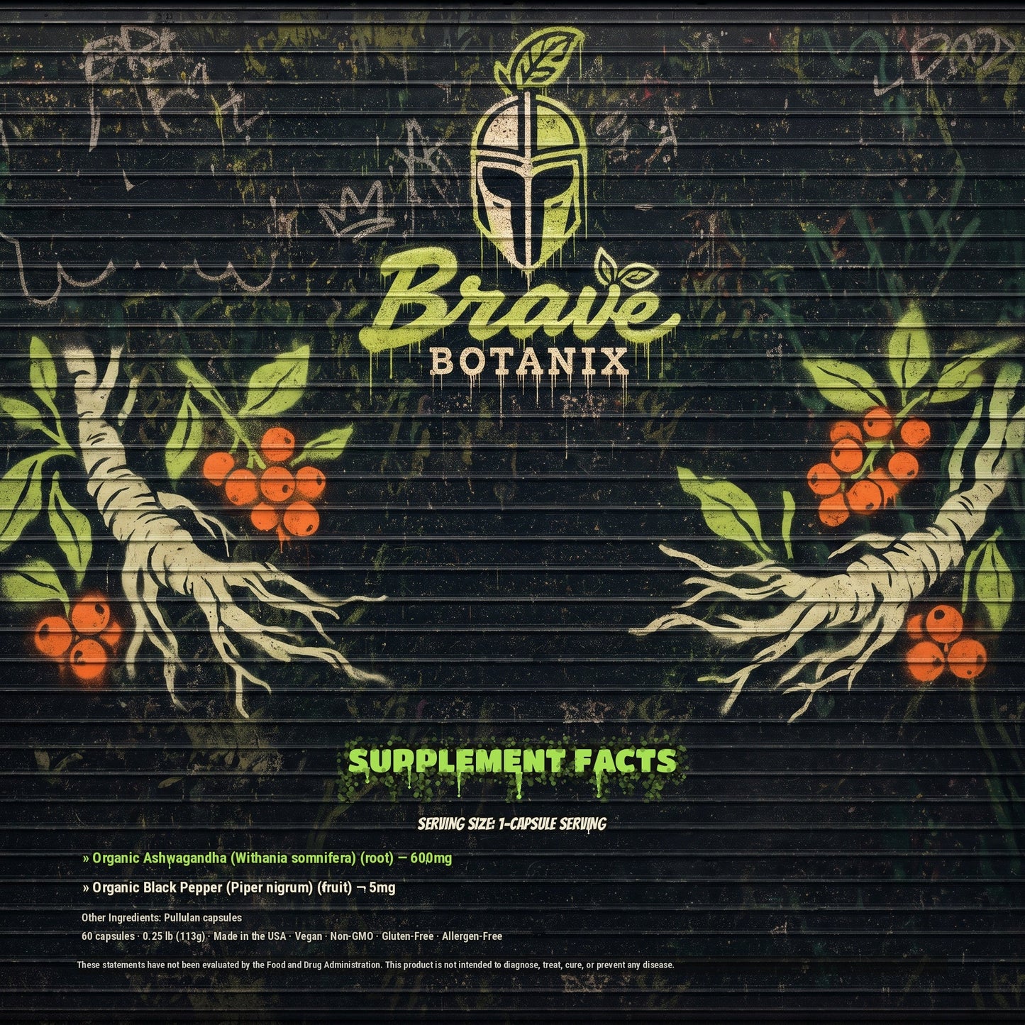 SereneWarrior Ashwagandha Supplement Facts spray paint mural